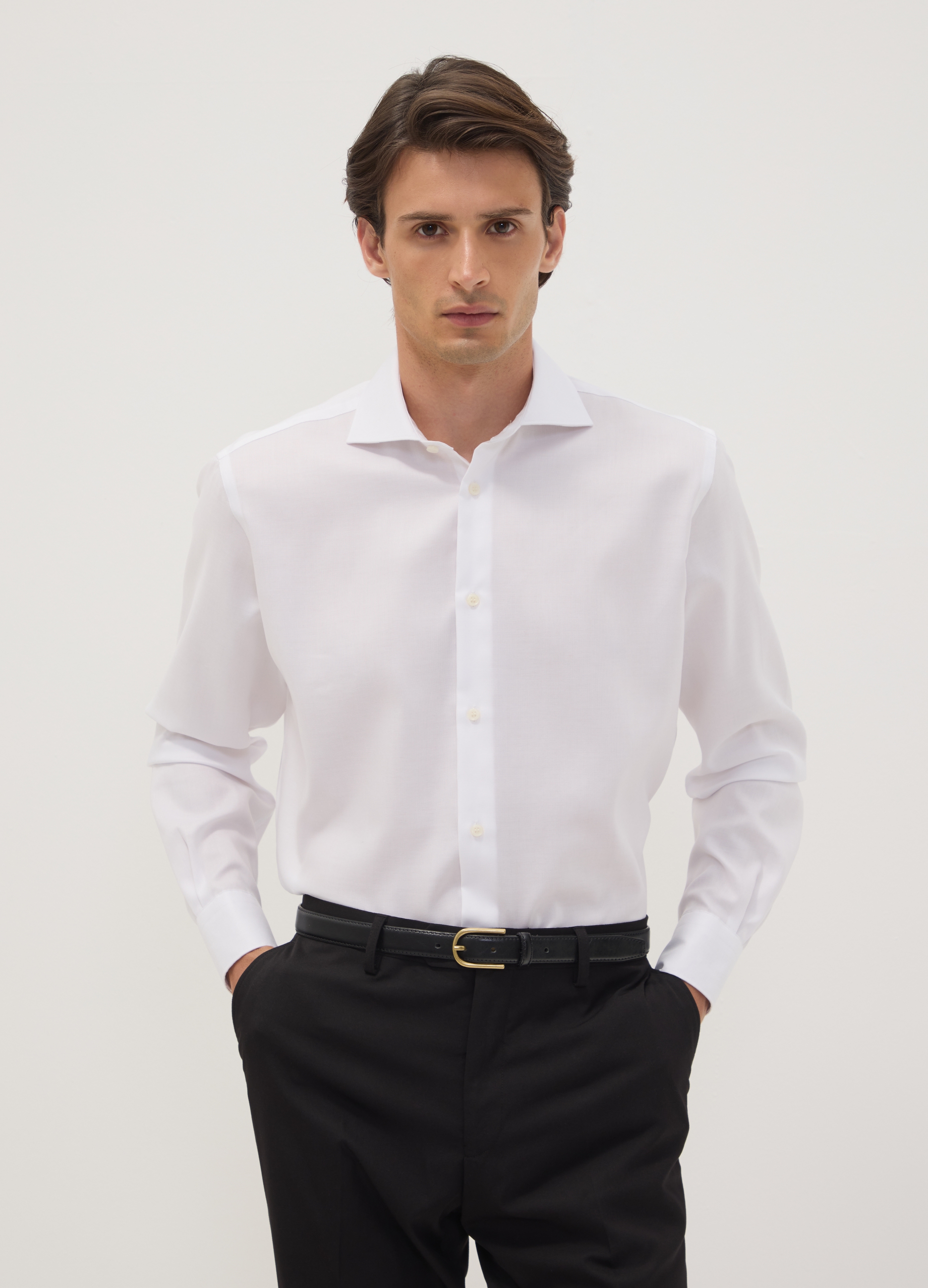 OVS, Camicia Bianca In Puro Cotone Con Collo Francese Regular Fit No Iron, Uomo, Bianco, Taglia: 45