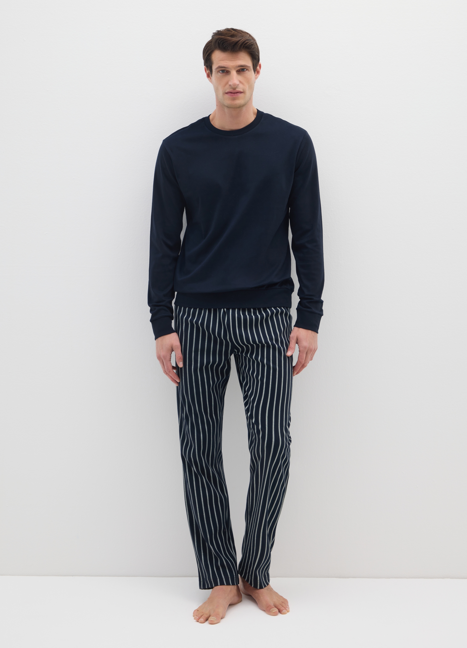 Pigiama In Puro Cotone Multicolor Regular Fit, Hombre, Azul/Blanco, Talla: M