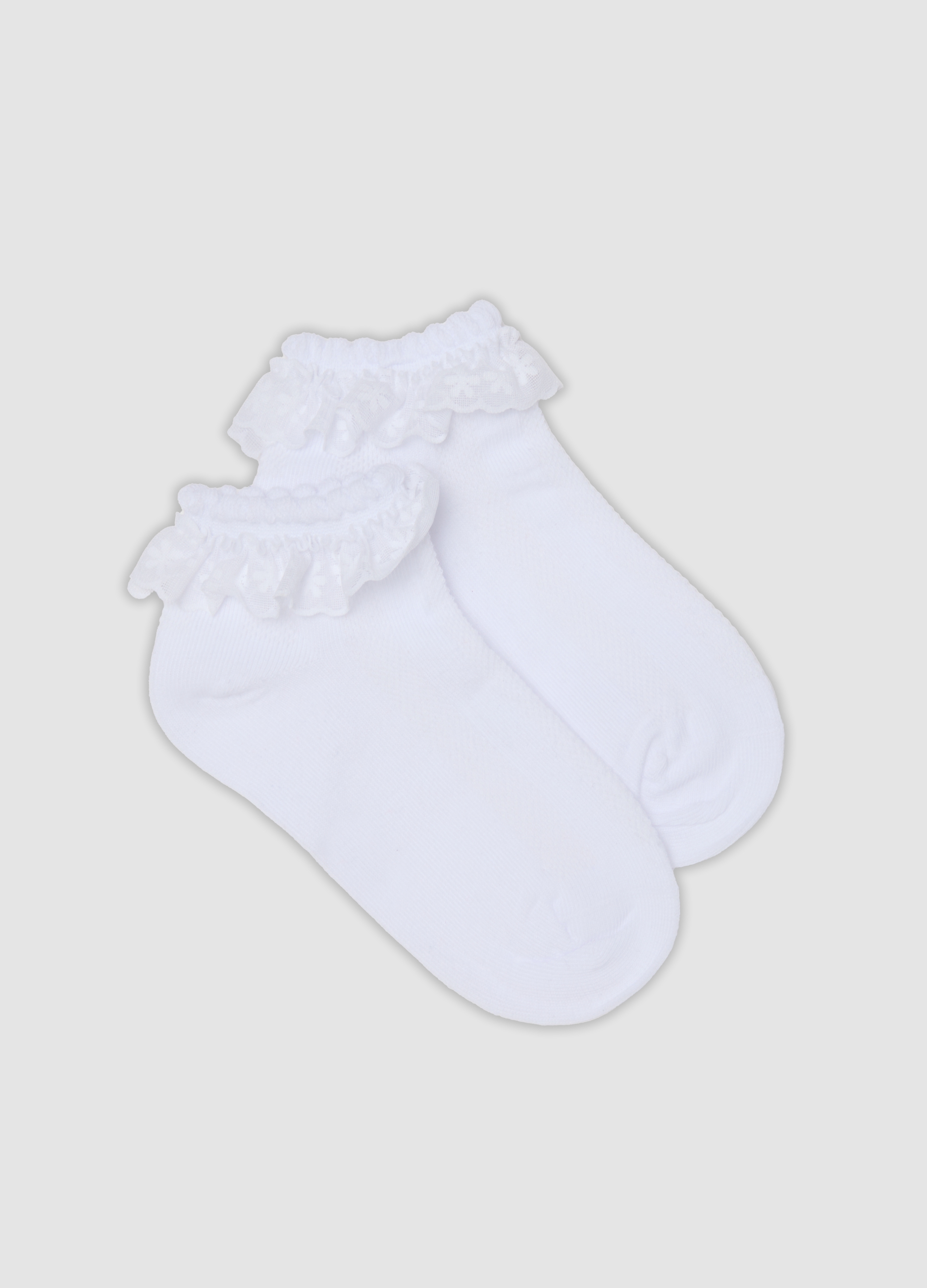 OVS KIDS, Calze Corte Bianche In Misto Cotone Organico Con Volant Per Bambina E Ragazza, Bianco, Taglia: 28/30