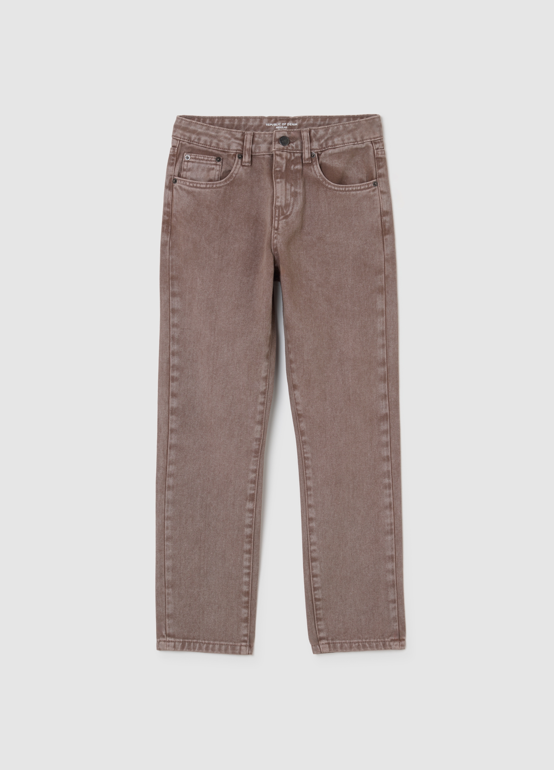 OVS KIDS, Vaqueros Marrones De Niño En Algodón Puro Ajuste Regular, Niño, Marrón/Gris, Talla: 13-14