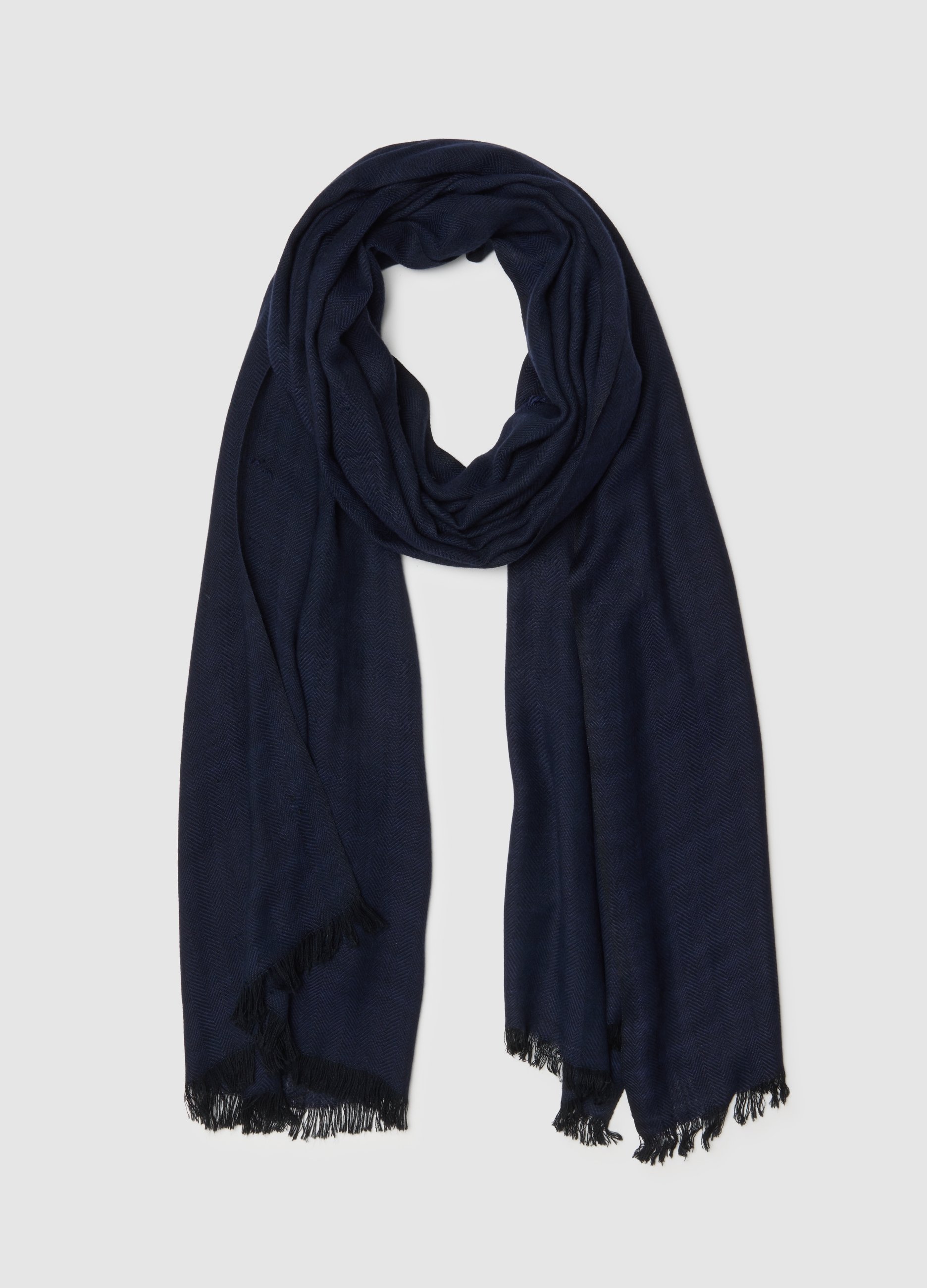 OVS, Sciarpa In Pura Viscosa Blu Con Frange, Uomo, Blu, Taglia: ONE SIZE