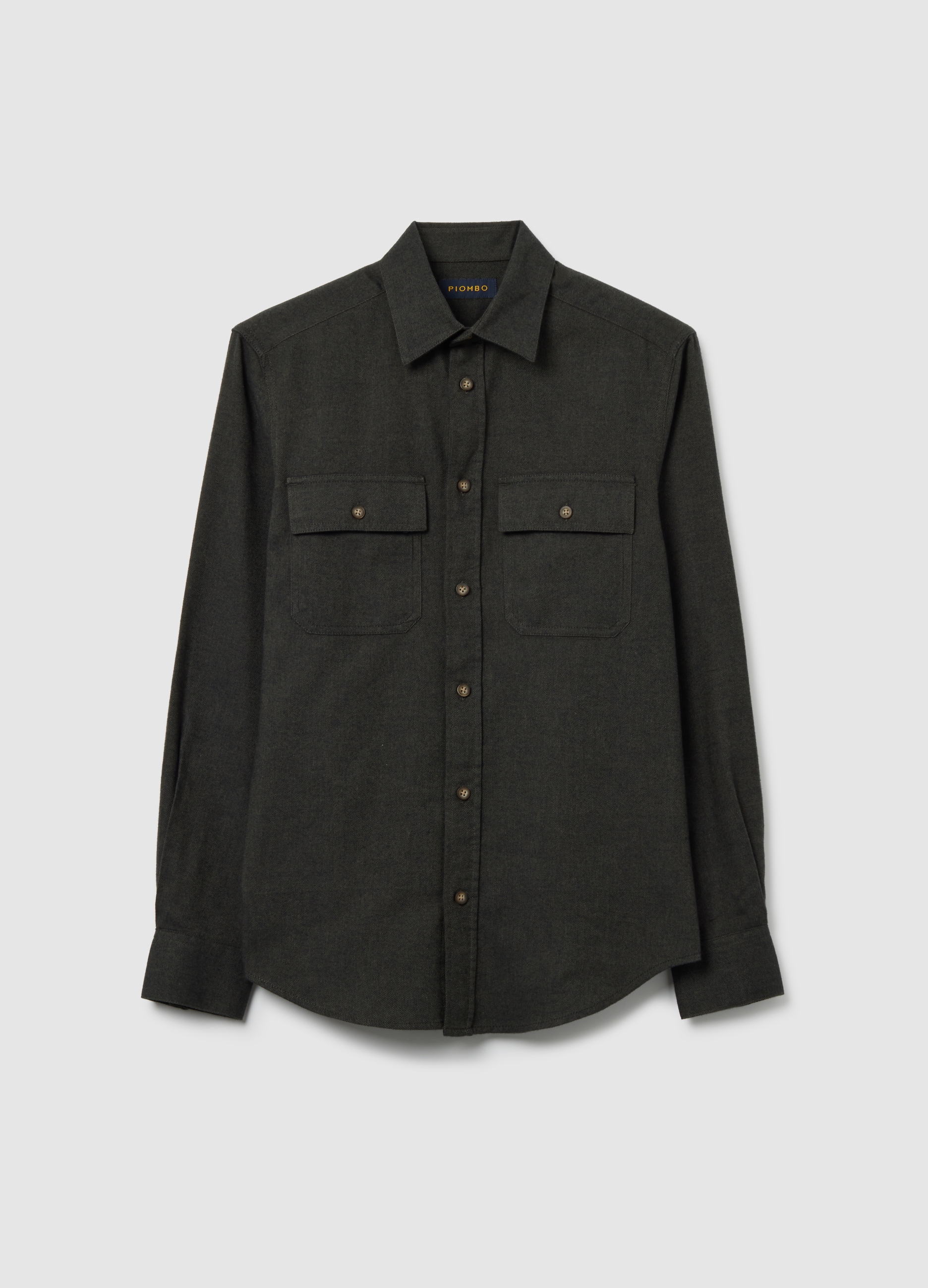 PIOMBO, Camisa De Algodón Puro Negro Regular Fit Con Bolsillos, Hombre, Gunmetal, Talla: L