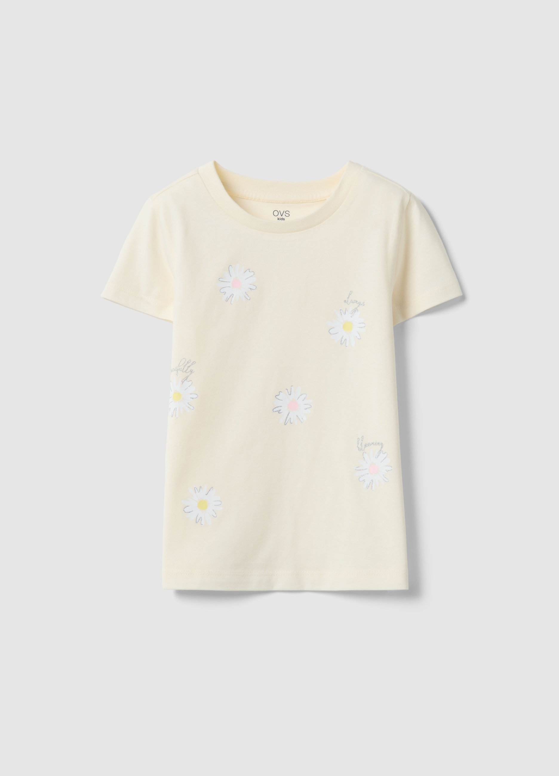 OVS KIDS, Camiseta Amarilla De Algodón Puro Regular Fit Con Estampado Para Niña, Niña, Amarillo Claro, Talla: 6-7