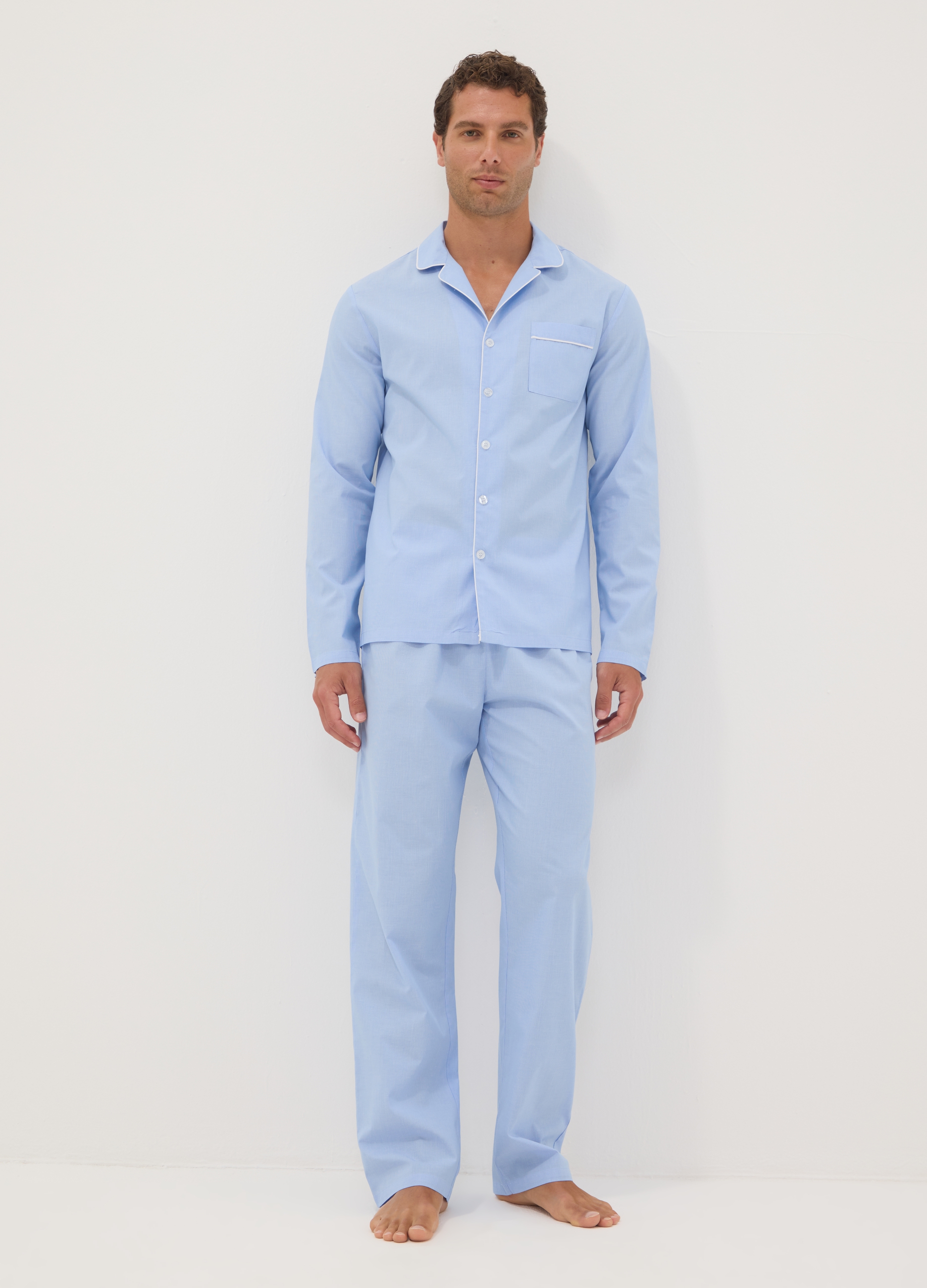 OVS, Pigiama Azzurro In Cotone Organico Con Colletto, Uomo, Azzurro, Taglia: S