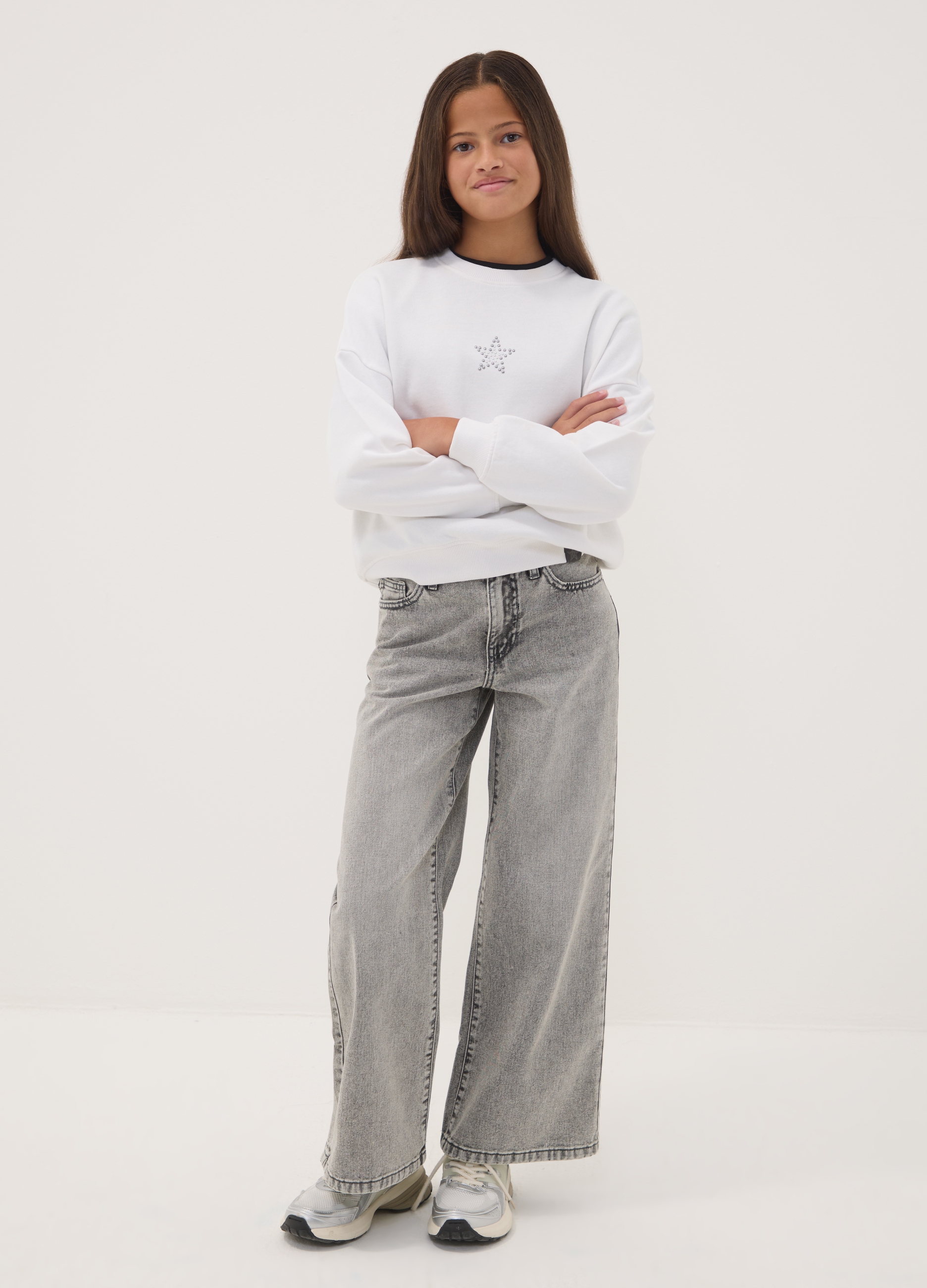 REPUBLIC OF DENIM, Jeans Grigi Wide Leg In Puro Cotone Per Ragazza, Bambina, Grigio, Taglia: 13-14