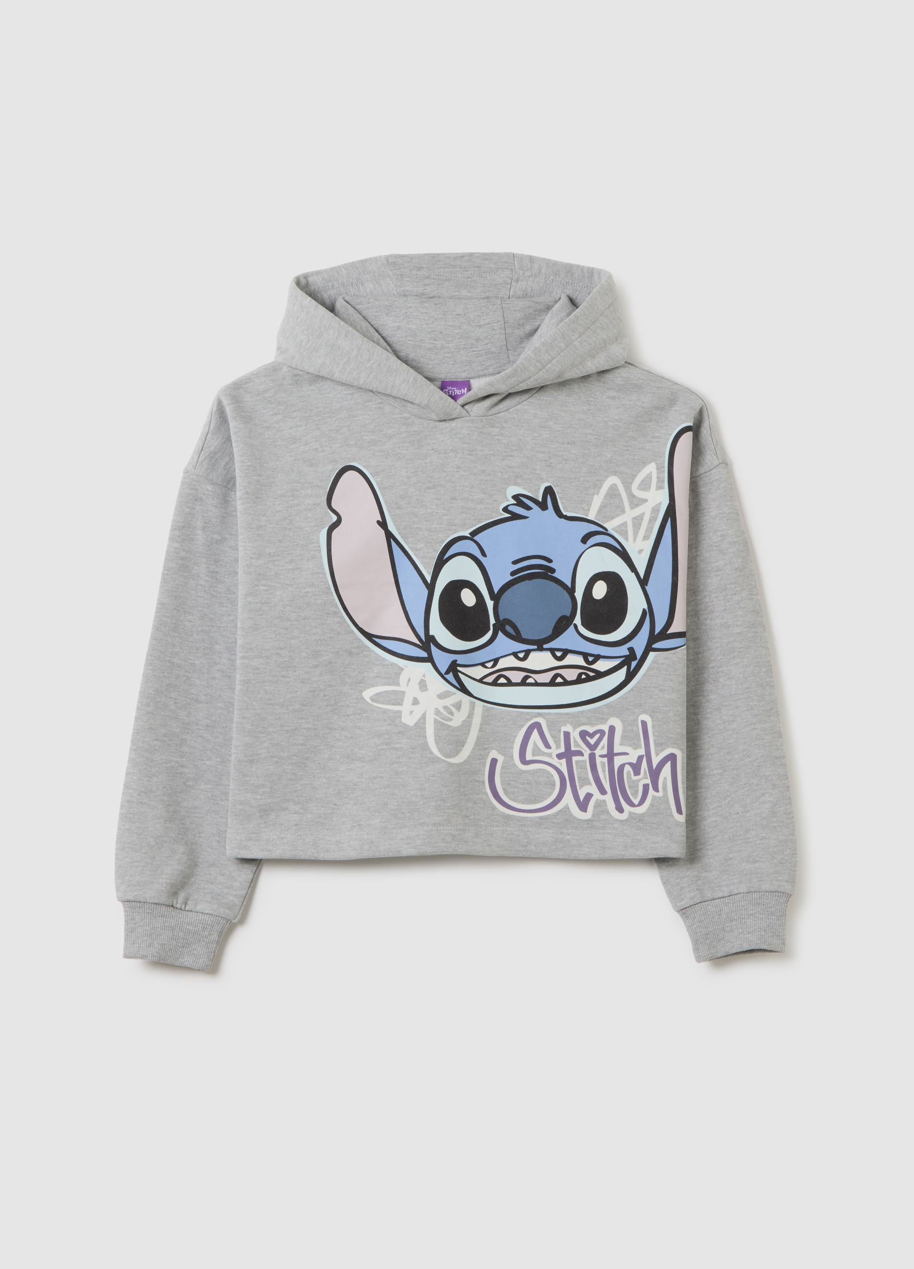 Sudadera Gris De Ajuste Regular Para Niñas En Mezcla De Algodón Con Stitch, Niña, Gris jaspeado, Talla: 14-15