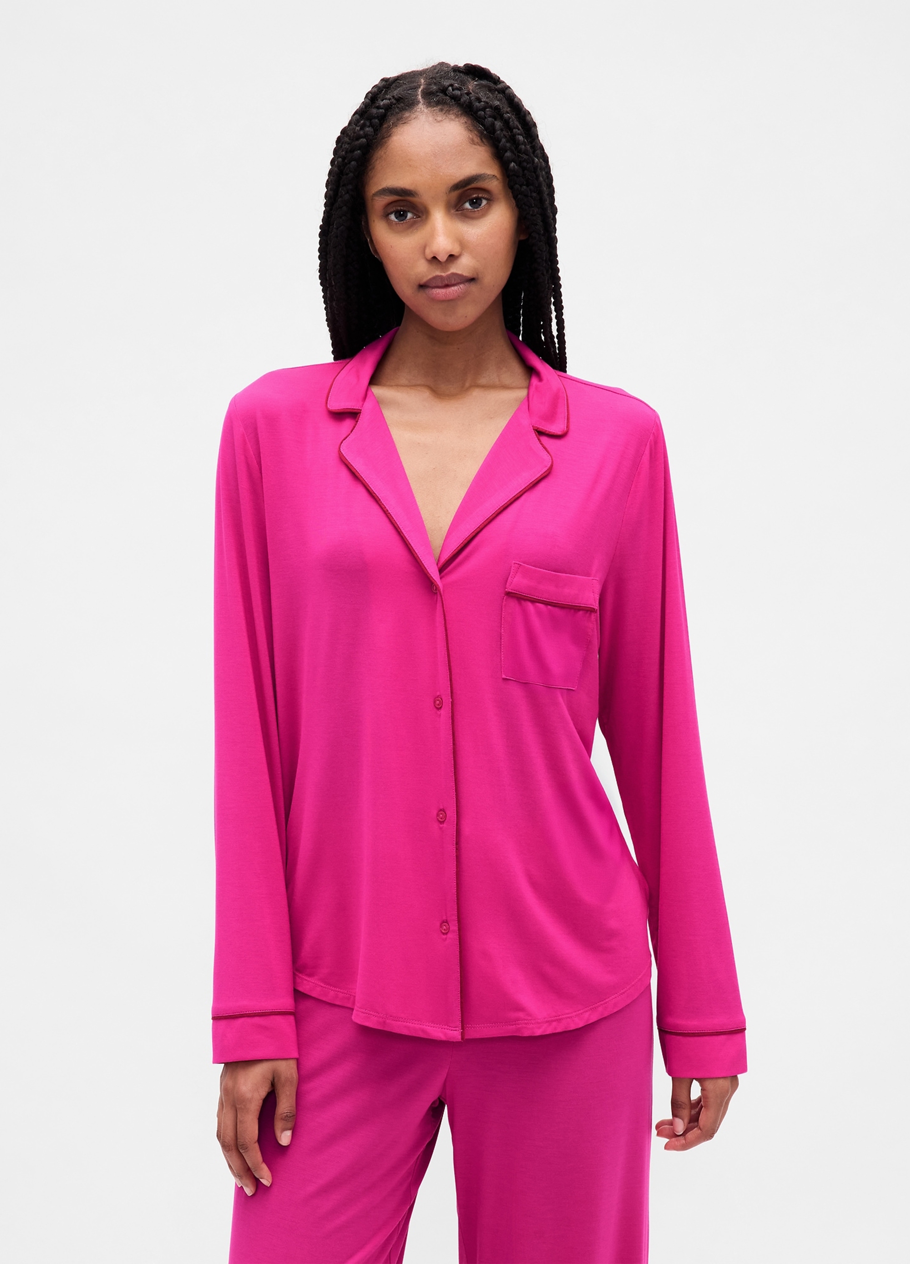 GAP, Top Pigiama A Manica Lunga Con Piping A Contrasto, Donna, Rosa, Taglia: XS