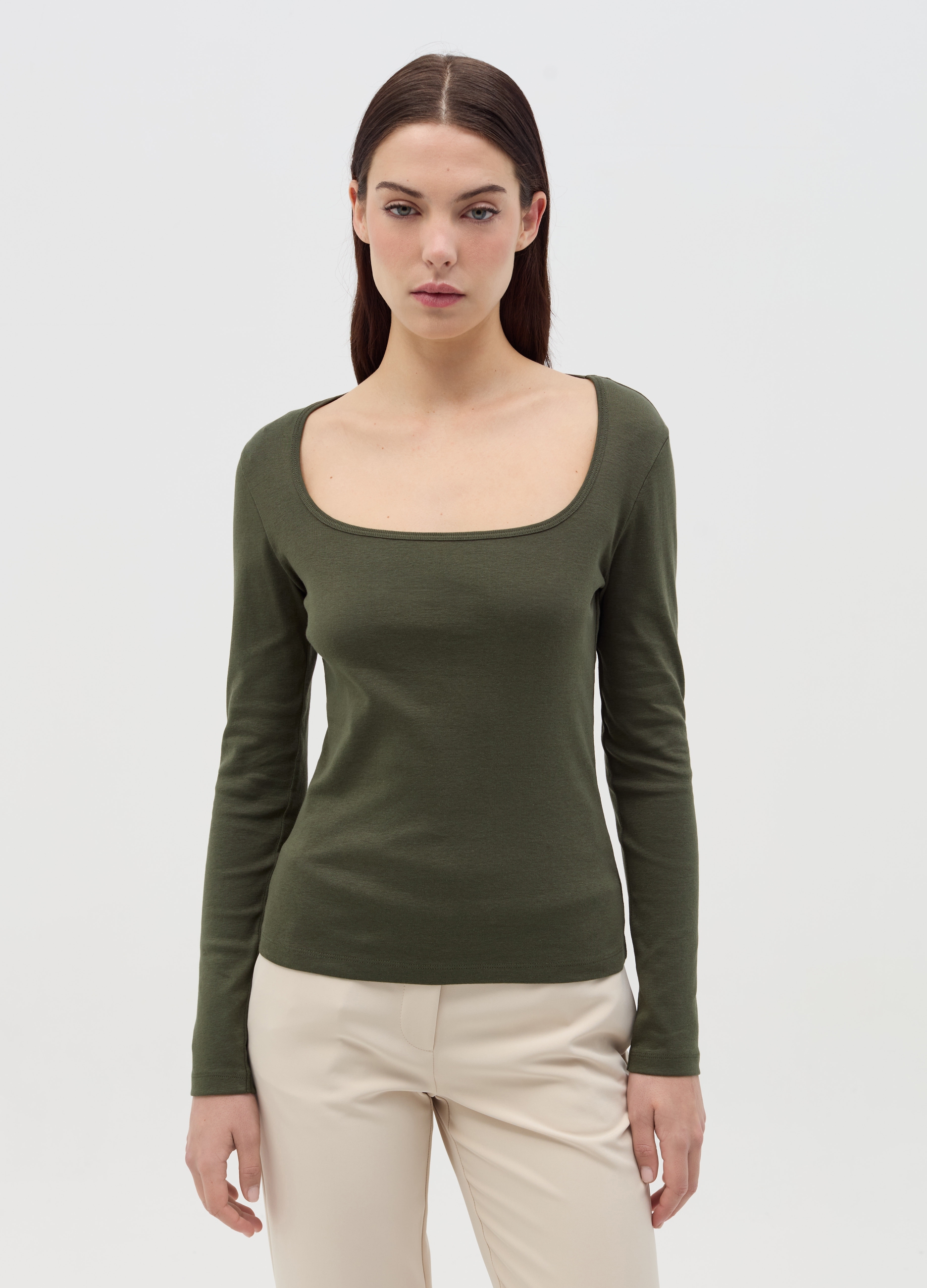 OVS , T-shirt In Cotone Con Scollo Rotondo, Donna, Verde, Taglia: S