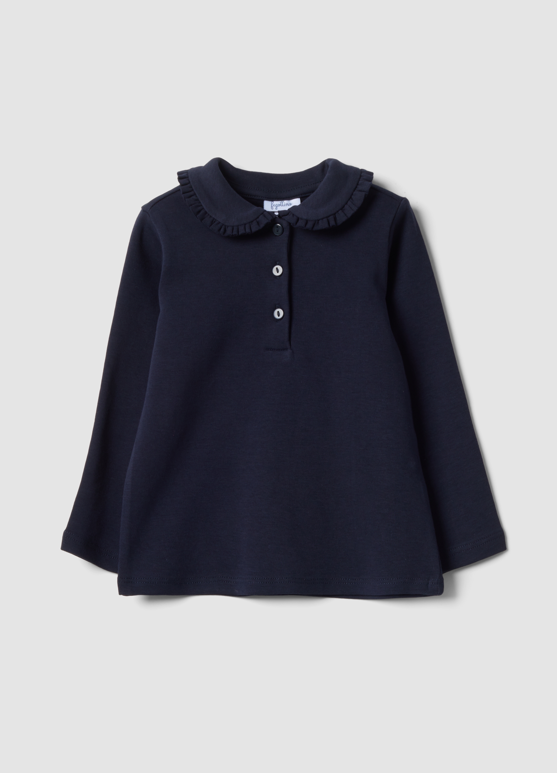 FAGOTTINO, Polo Blu In Puro Cotone Organico Con Colletto Volant, Bambina, Blu, Taglia: 30-36