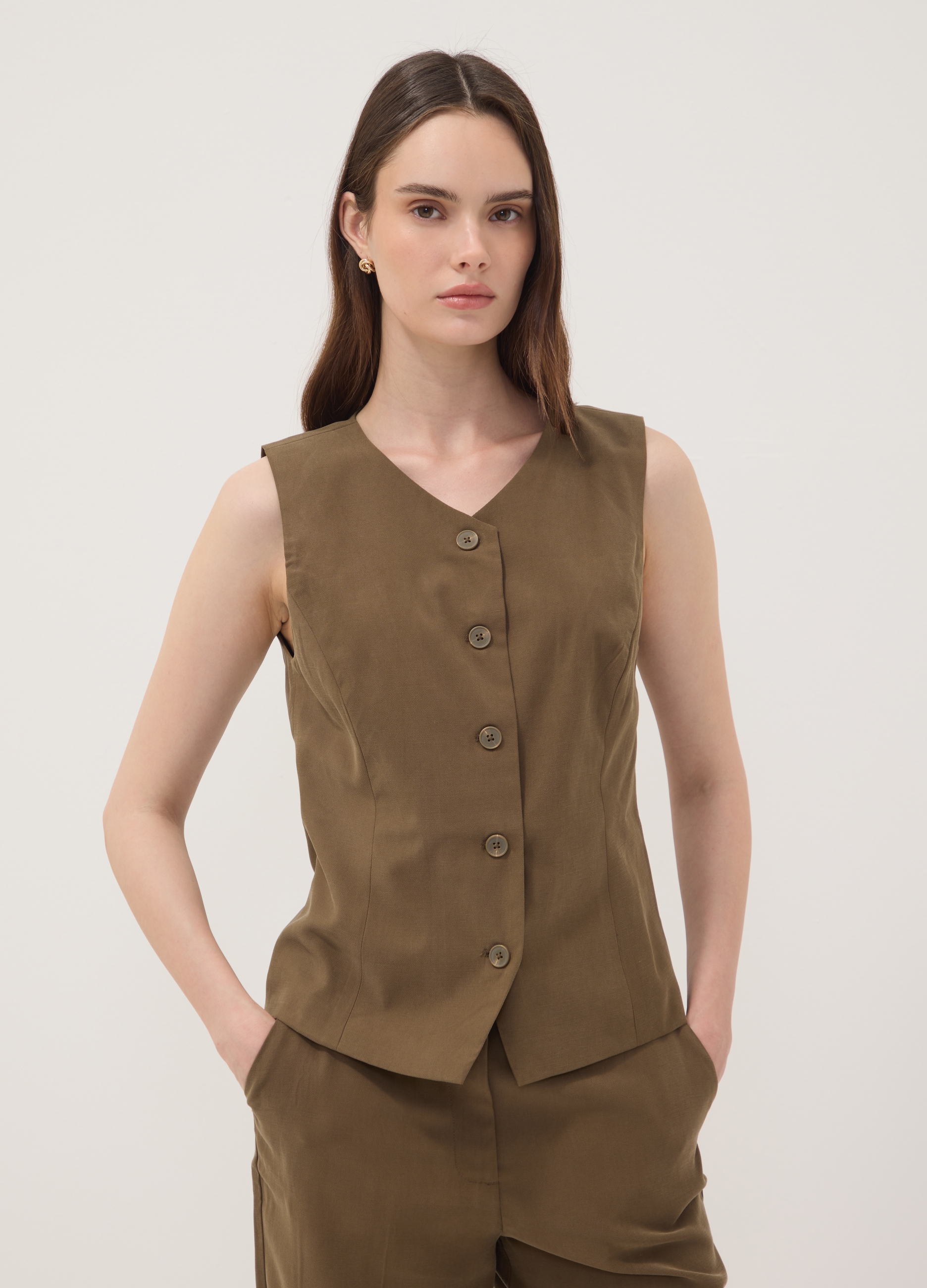 OVS, Gilet Verde In Misto Viscosa Slim Fit, Donna, Verde, Taglia: 46