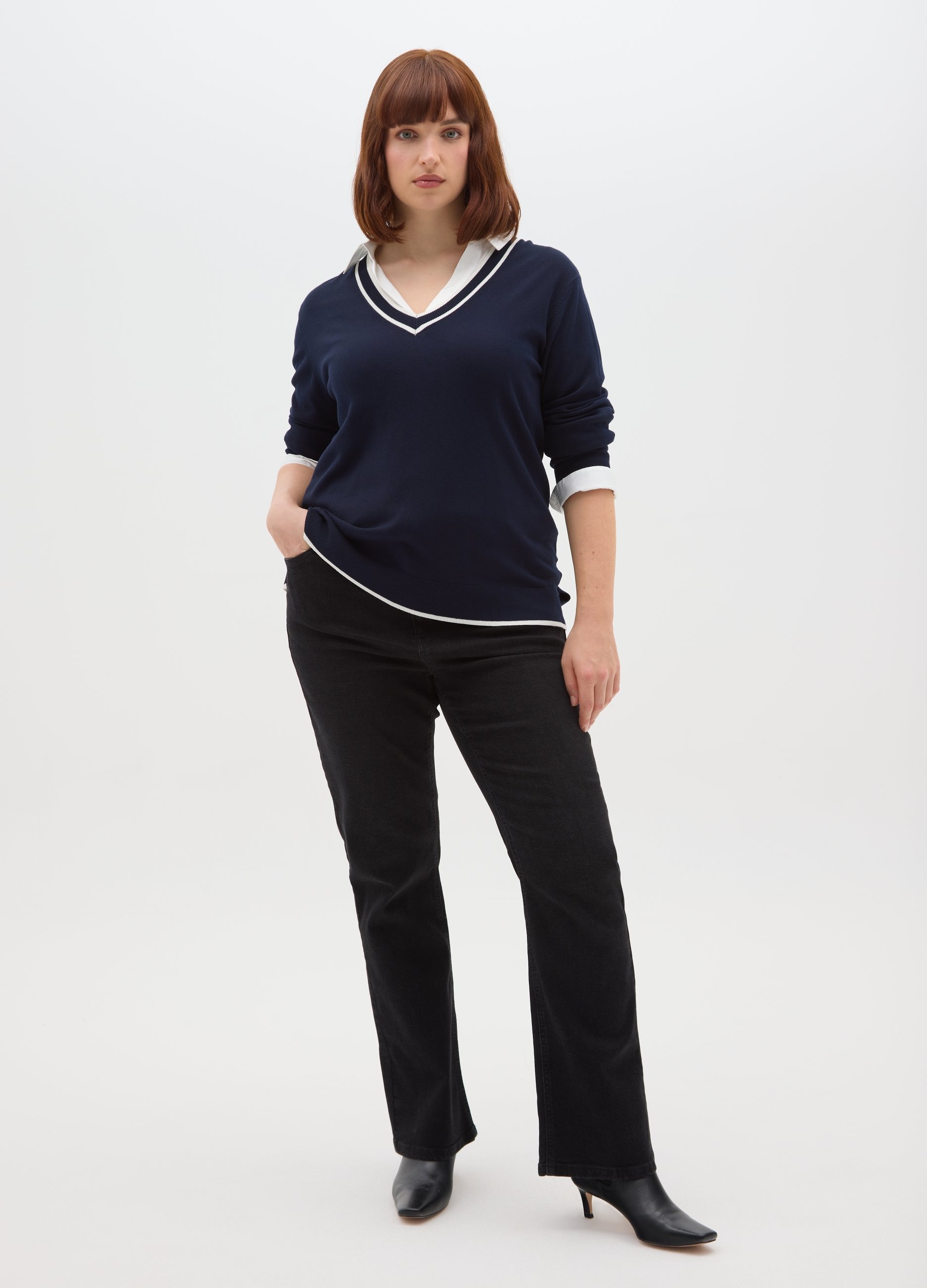 MYA, Pullover Blu Con Scollo A V In Misto Viscosa, Donna, Multicolor, Taglia: M