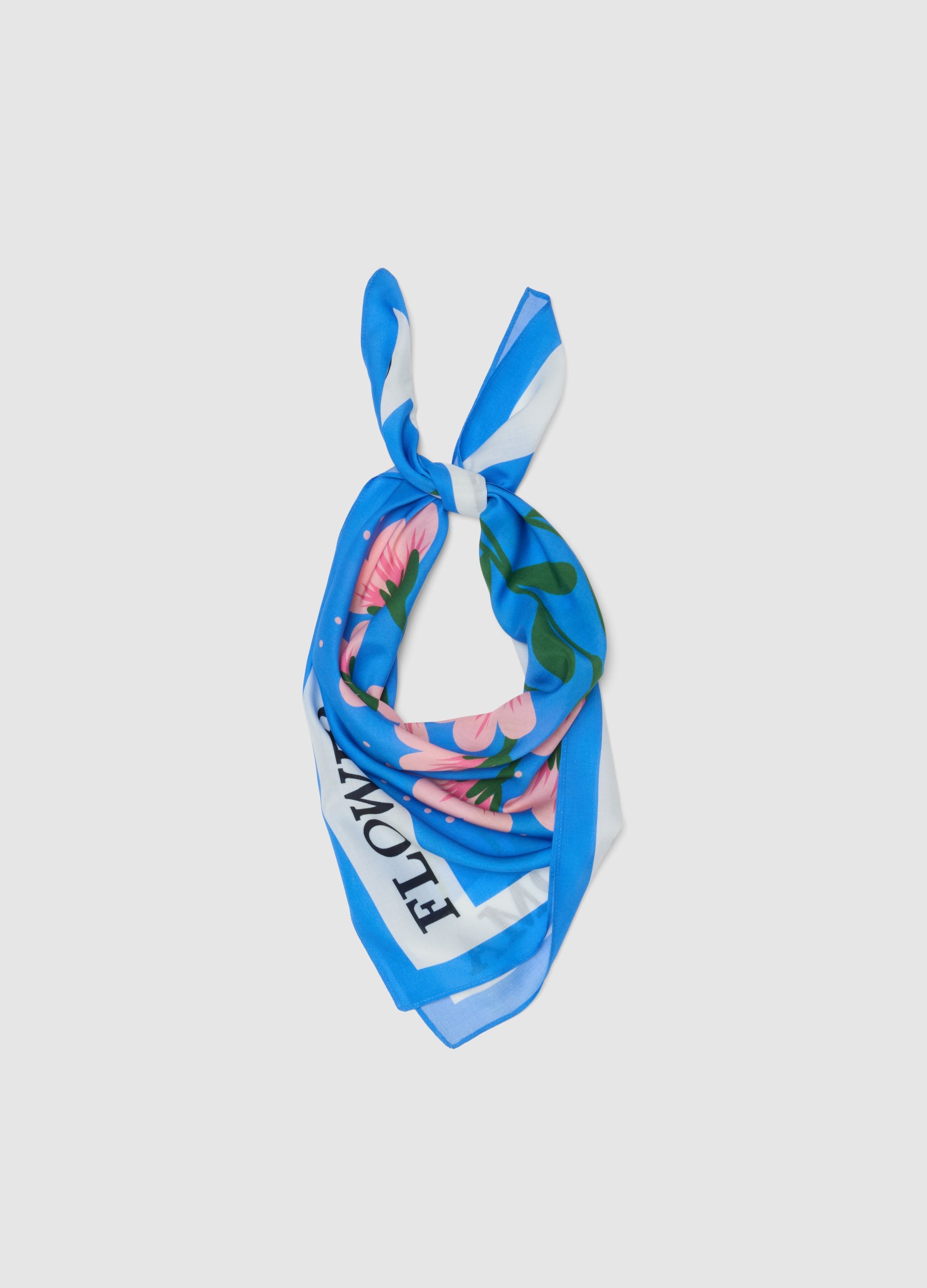Pañuelo Ligero Multicolor De Pura Viscosa Con Motivo Floral, Mujer, Blanco/azul, Talla: FASUL