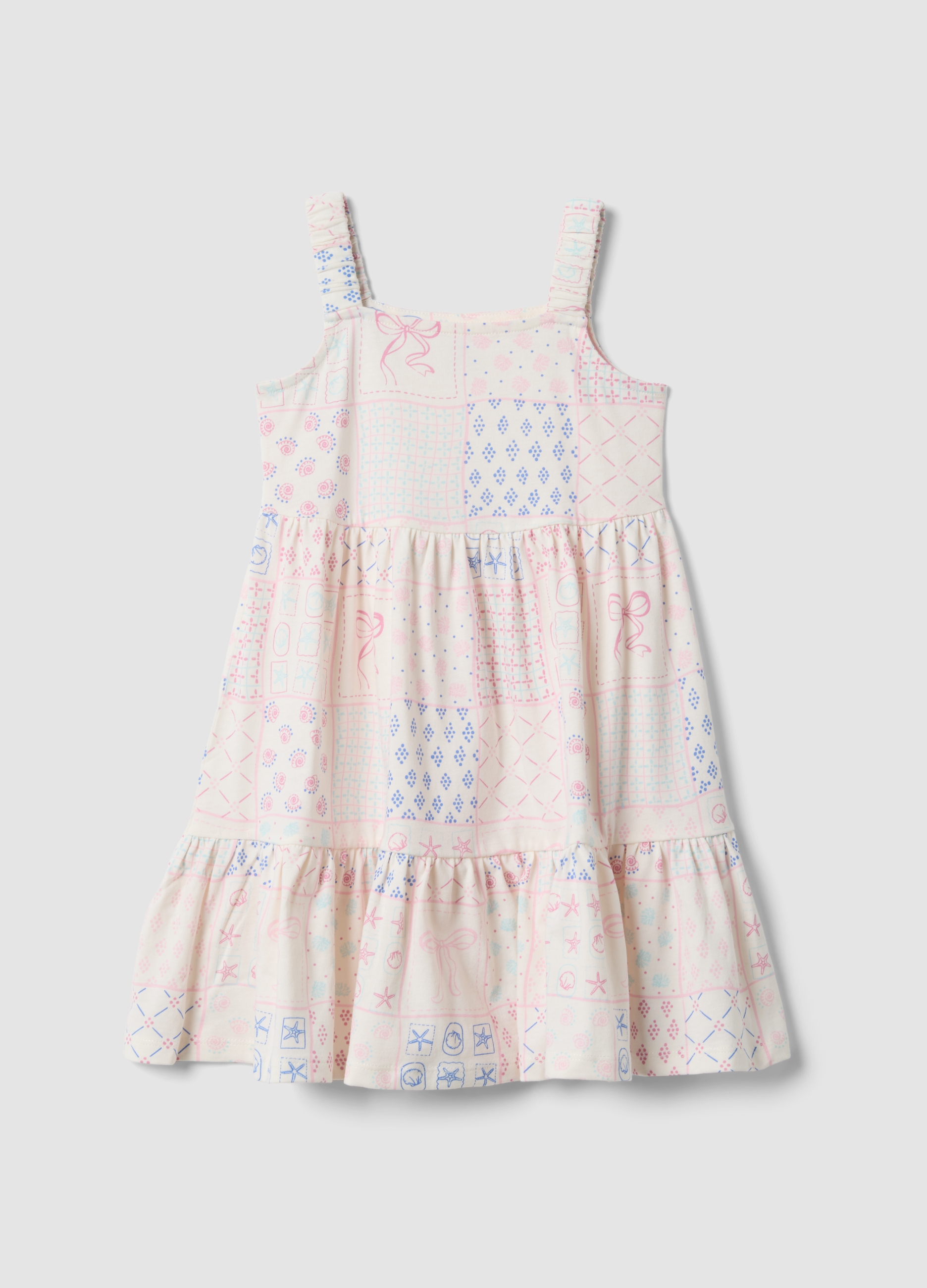 OVS KIDS, Vestido Blanco Y Rosa De Algodón Puro Para Niña, Corte Regular Con Estampado, Niña, Blanco/rosa, Talla: 6-7
