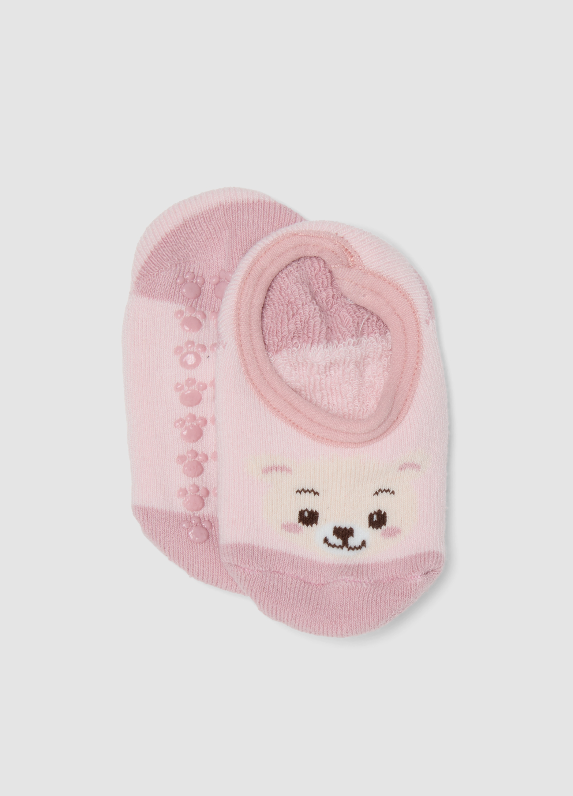 FAGOTTINO, Calze Rosa Antiscivolo In Cotone Organico Elasticizzato Con Orsetto, Bambina, Rosa, Taglia: 12-18