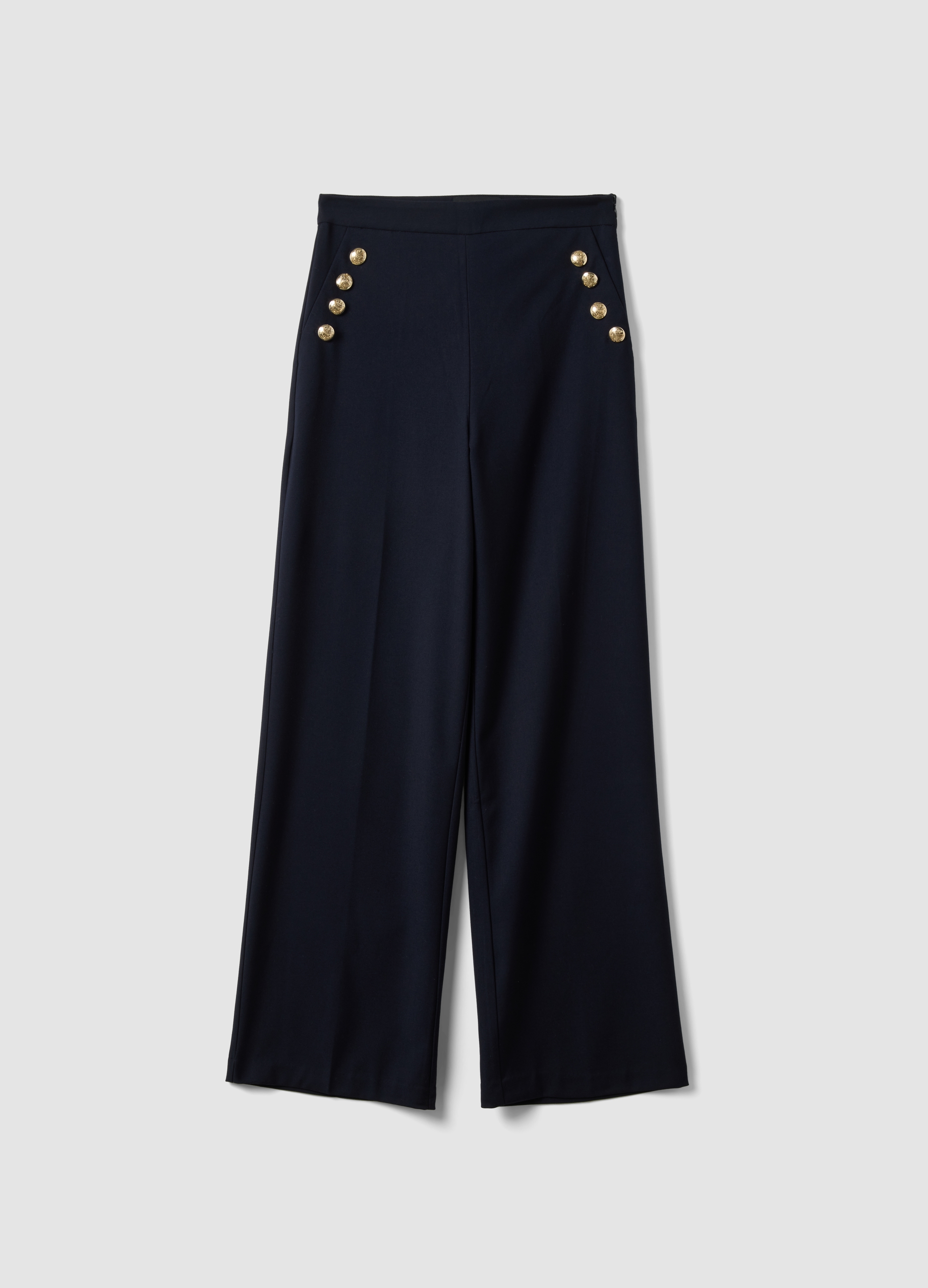 LES COPAINS, Pantaloni Blu In Viscosa Elasticizzata Straight Fit, Donna, Blu, Taglia: 40