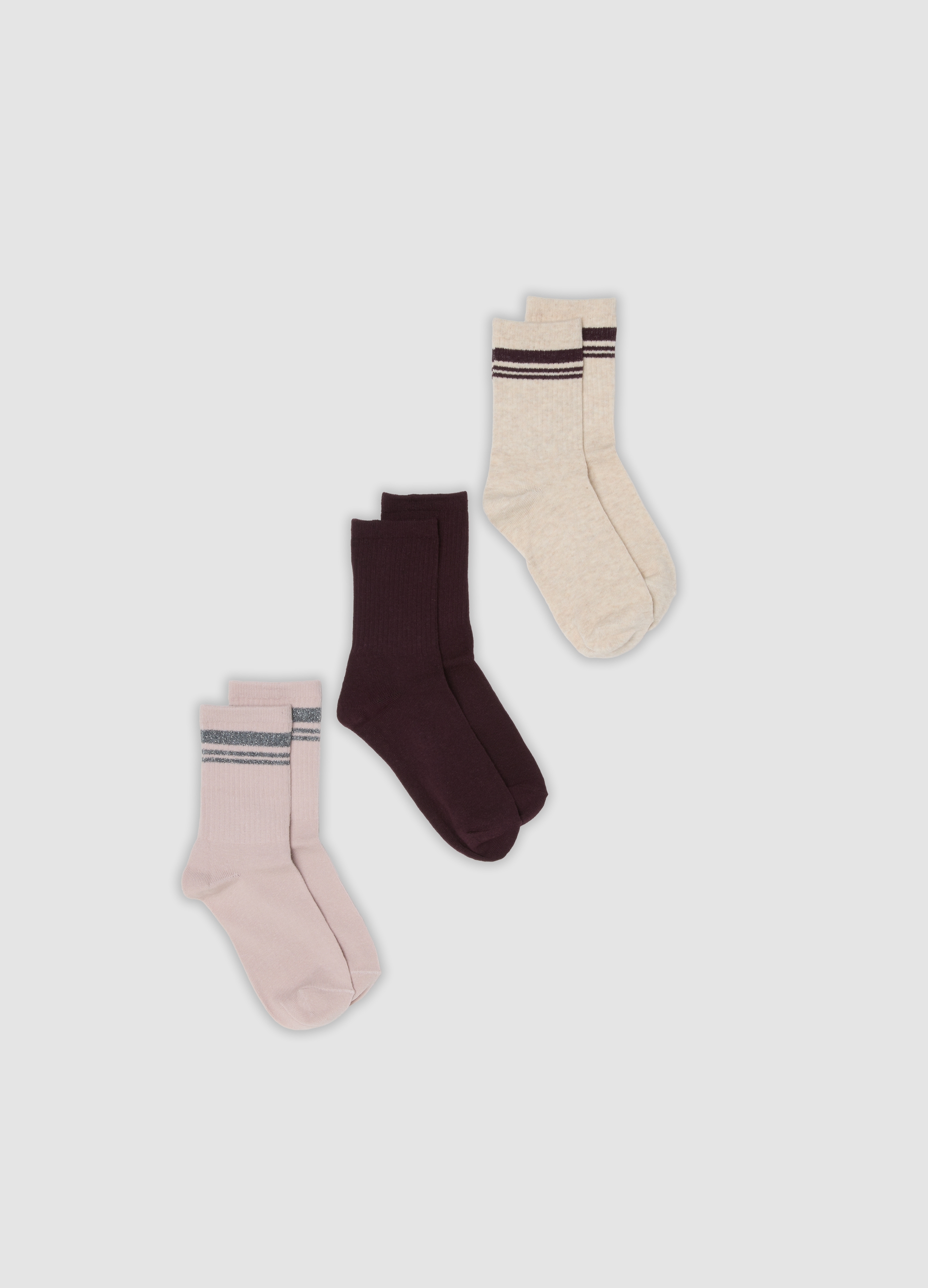 OVS, Tripack Di Calzini Multicolor In Cotone Organico Elasticizzato A Righe, Donna, Multicolor, Taglia: 36-38