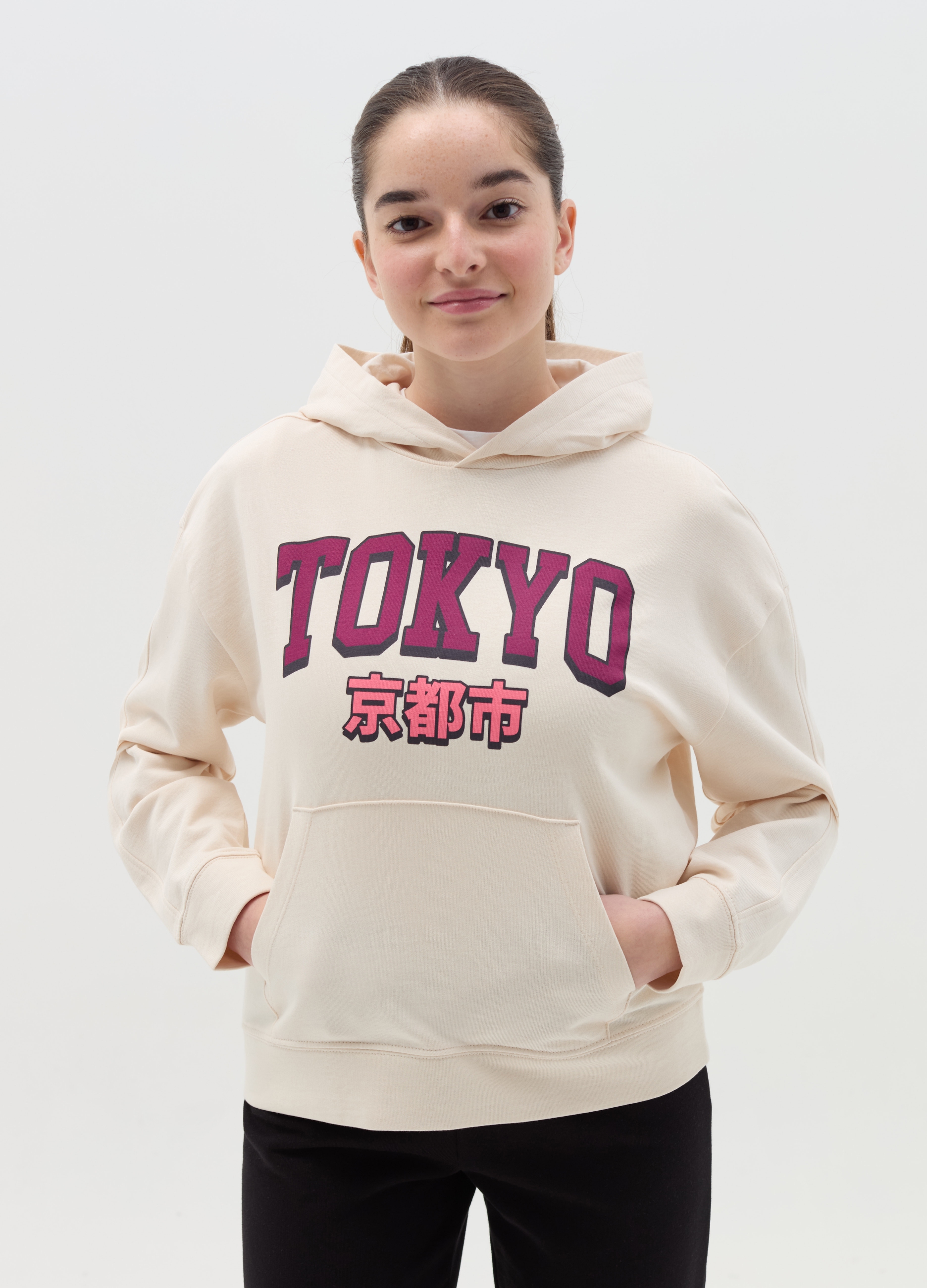 OVS KIDS, Felpa Con Cappuccio E Stampa Lettering, Bambina, Bianco, Taglia: 10-11