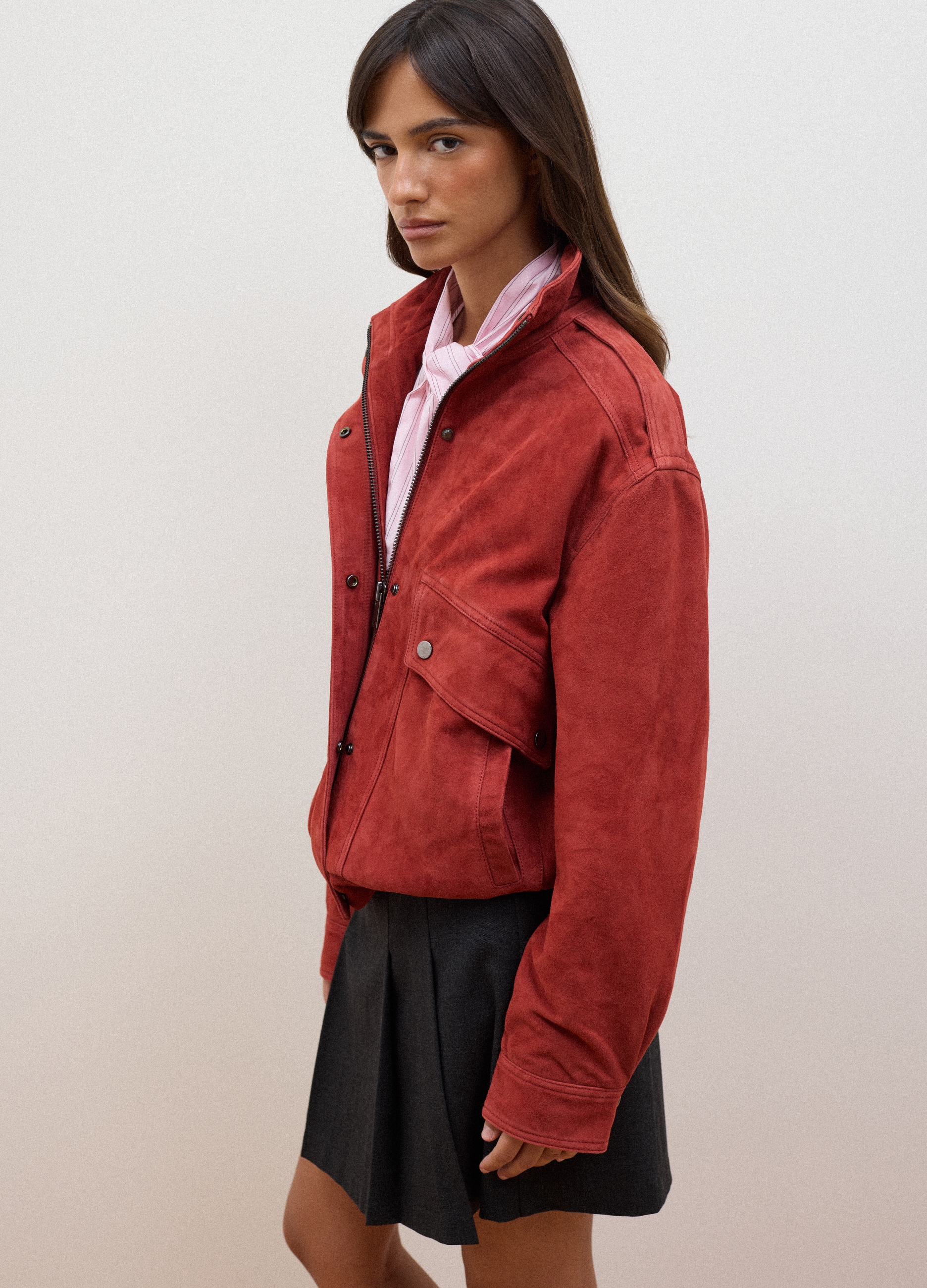 LES COPAINS, Bomber Rosso In Vera Pelle Con Zip E Bottoni Regular Fit, Donna, Rosso, Taglia: M