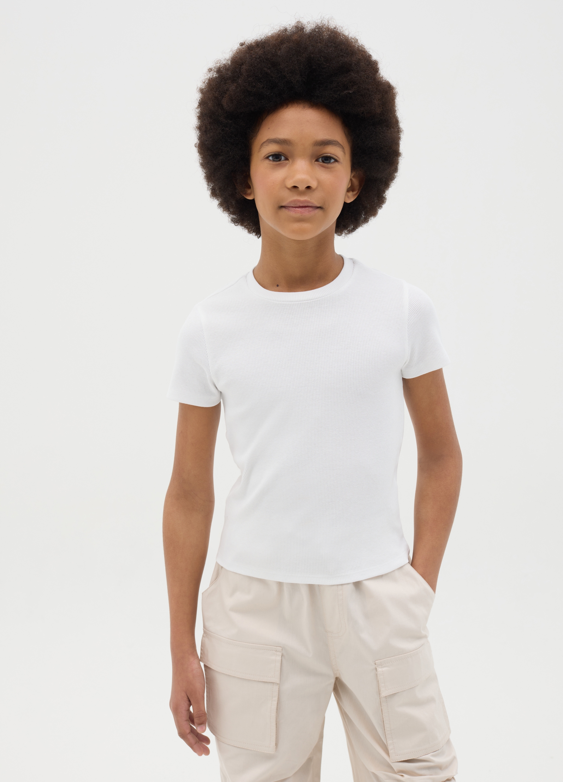 OVS, T-shirt Da Ragazza In Cotone Elasticizzato Bianca Fitted, Bambina, Bianco, Taglia: 10-11