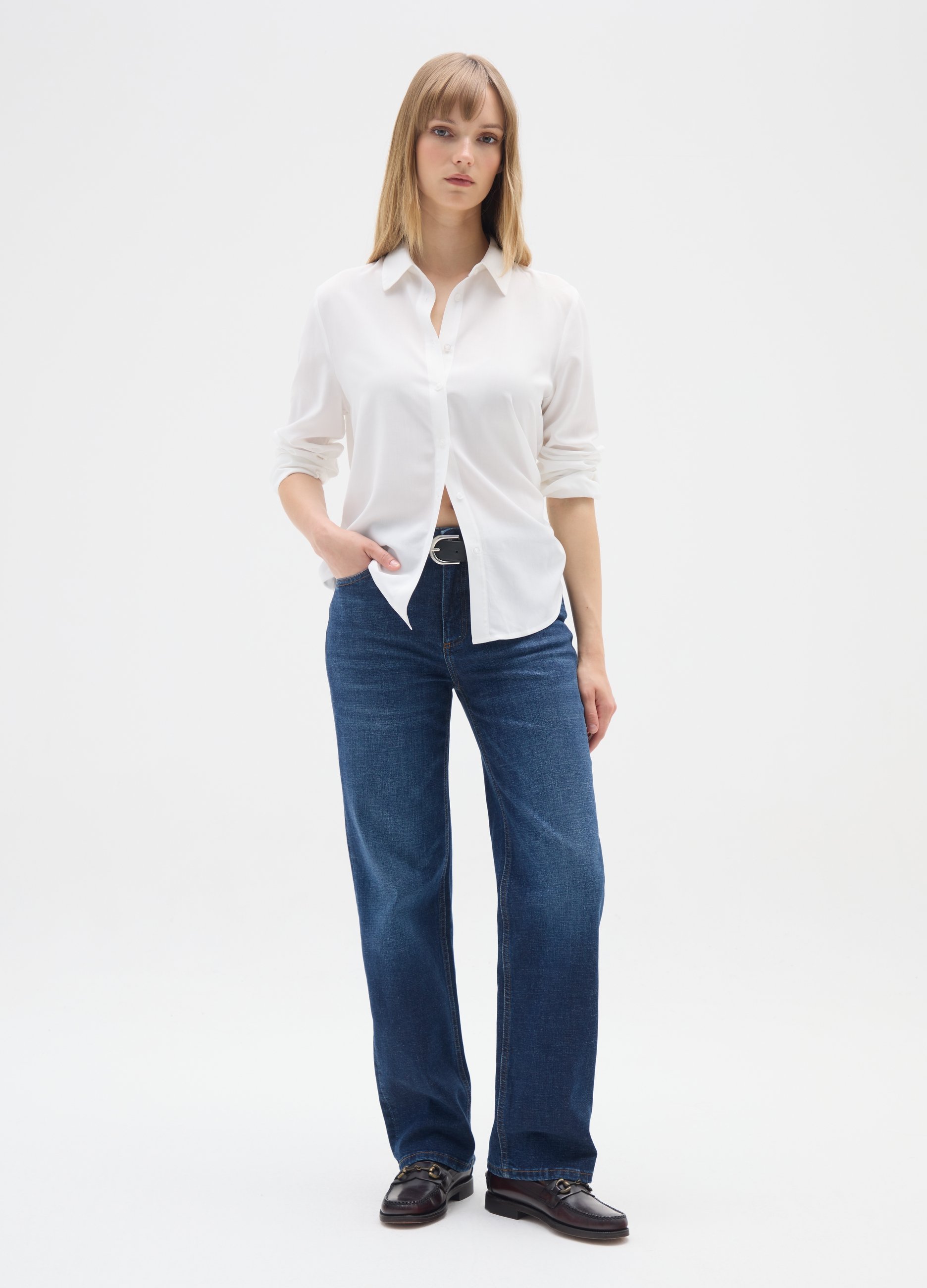 OVS, Vaqueros Elásticos De Denim Azul Con Cintura Alta, Mujer, Azul, Talla: 36