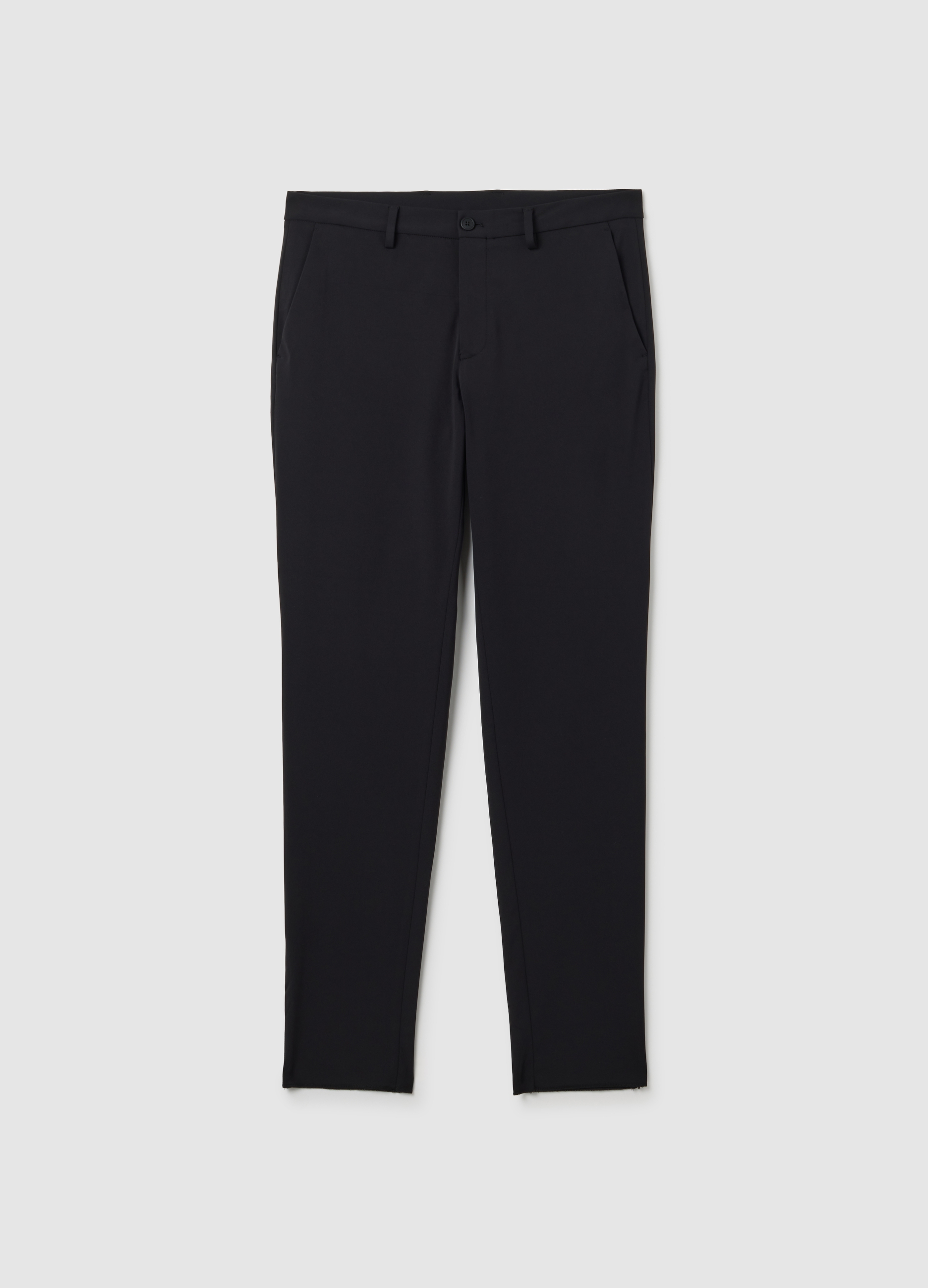 Pantalones Slim Fit De Tela Elástica Negra, Hombre, Gunmetal, Talla: 48