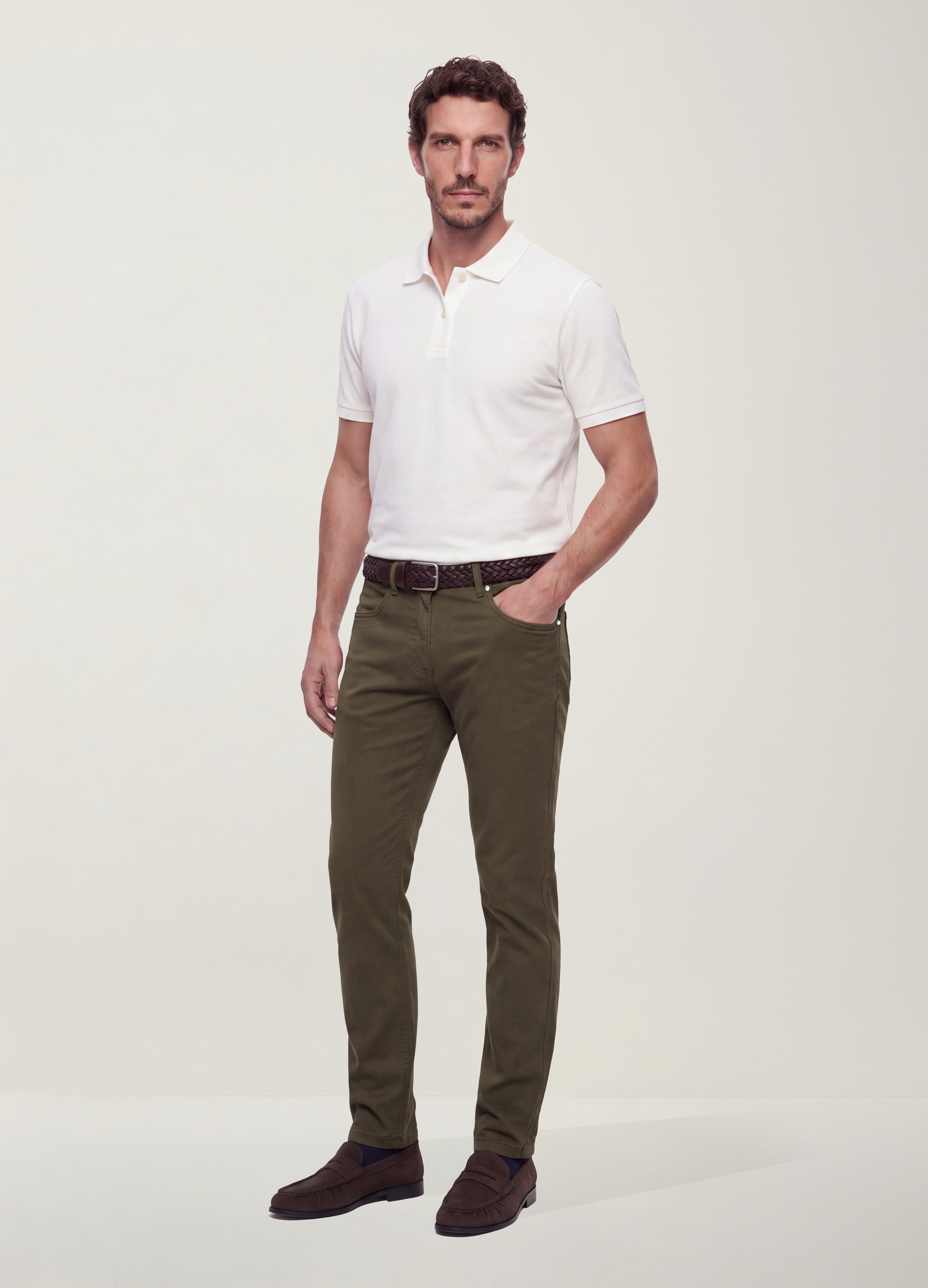 OVS, Pantaloni Verdi In Twill Di Cotone Elasticizzato Slim Fit, Uomo, Verde, Taglia: 54