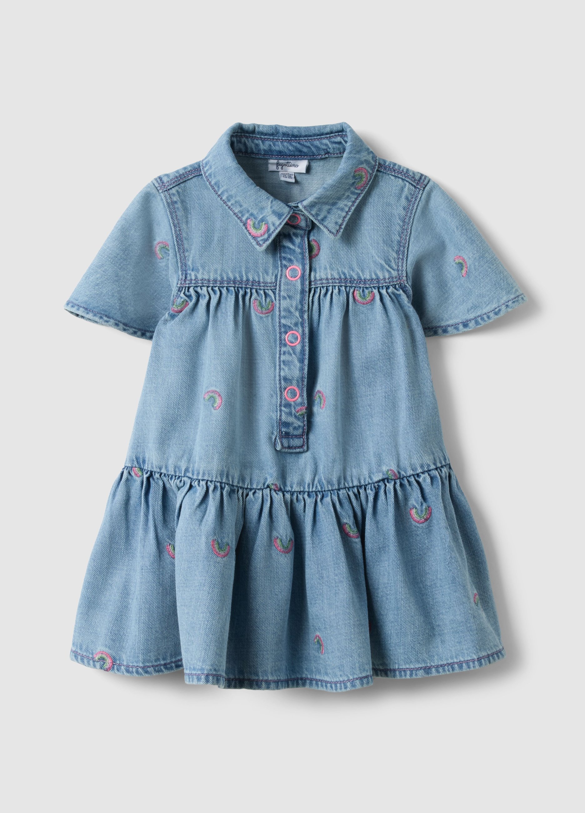 FAGOTTINO, Vestido De Mezcla De Algodón Denim Azul Para Niñas Con Arcoíris, Niña, Azul claro, Talla: 24-30