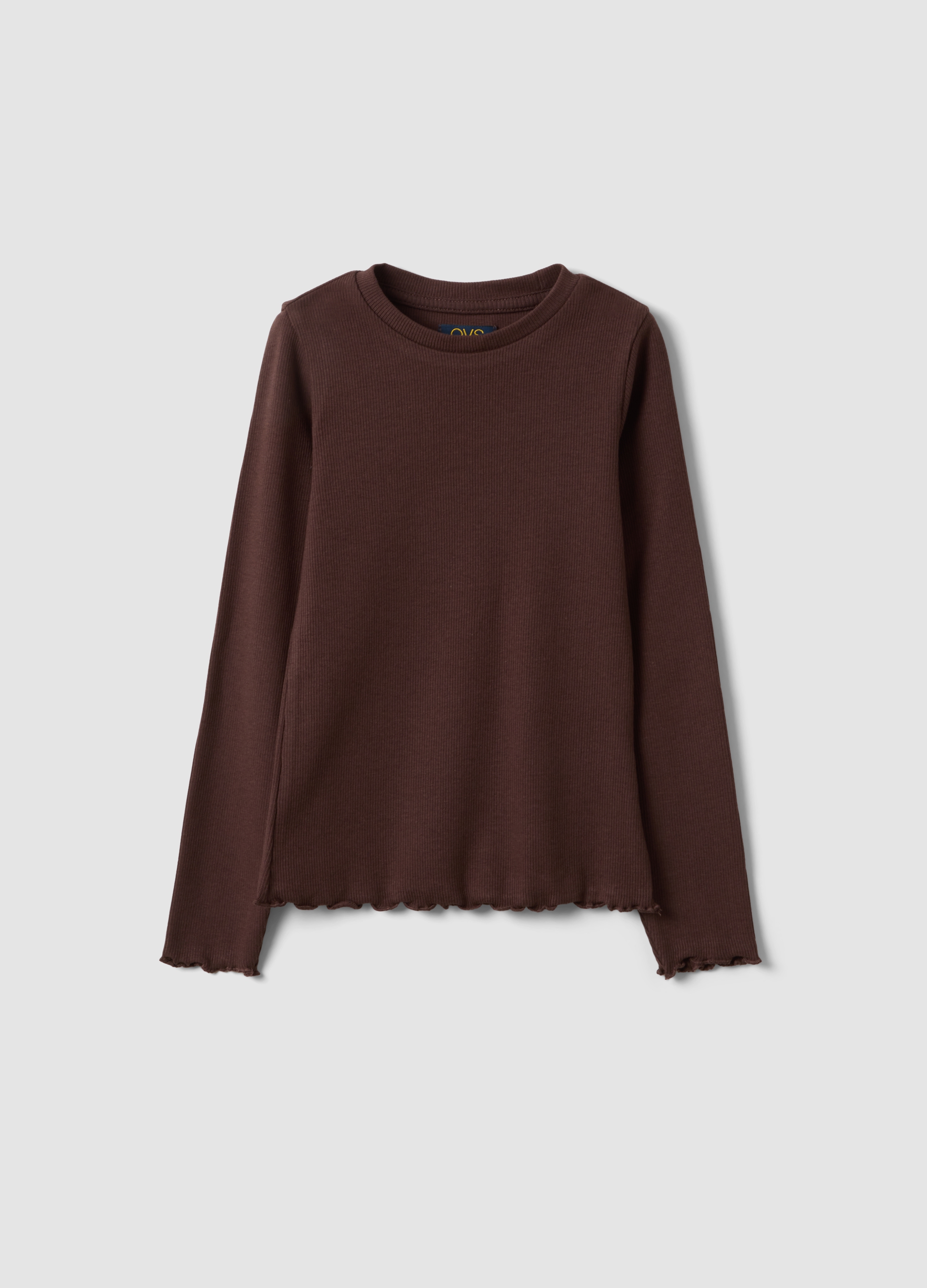OVS KIDS, T-shirt Marrone In Cotone Organico Elasticizzato A Costine, Bambina, Marrone, Taglia: 6-7