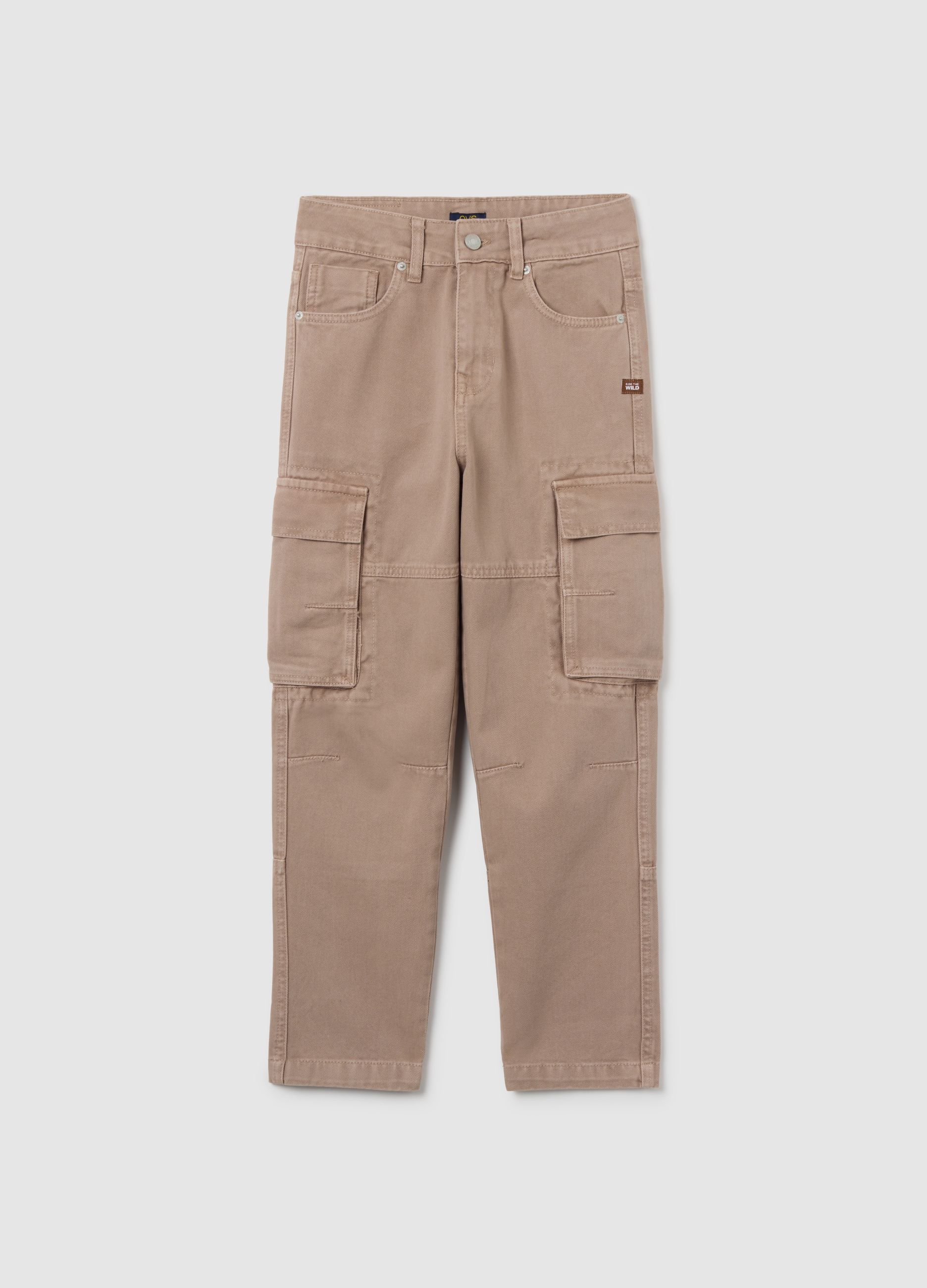 OVS KIDS, Pantaloni Cargo Beige Da Ragazzo In Puro Cotone Regular Fit, Niño, Beige Jaspeado, Talla: 14-15