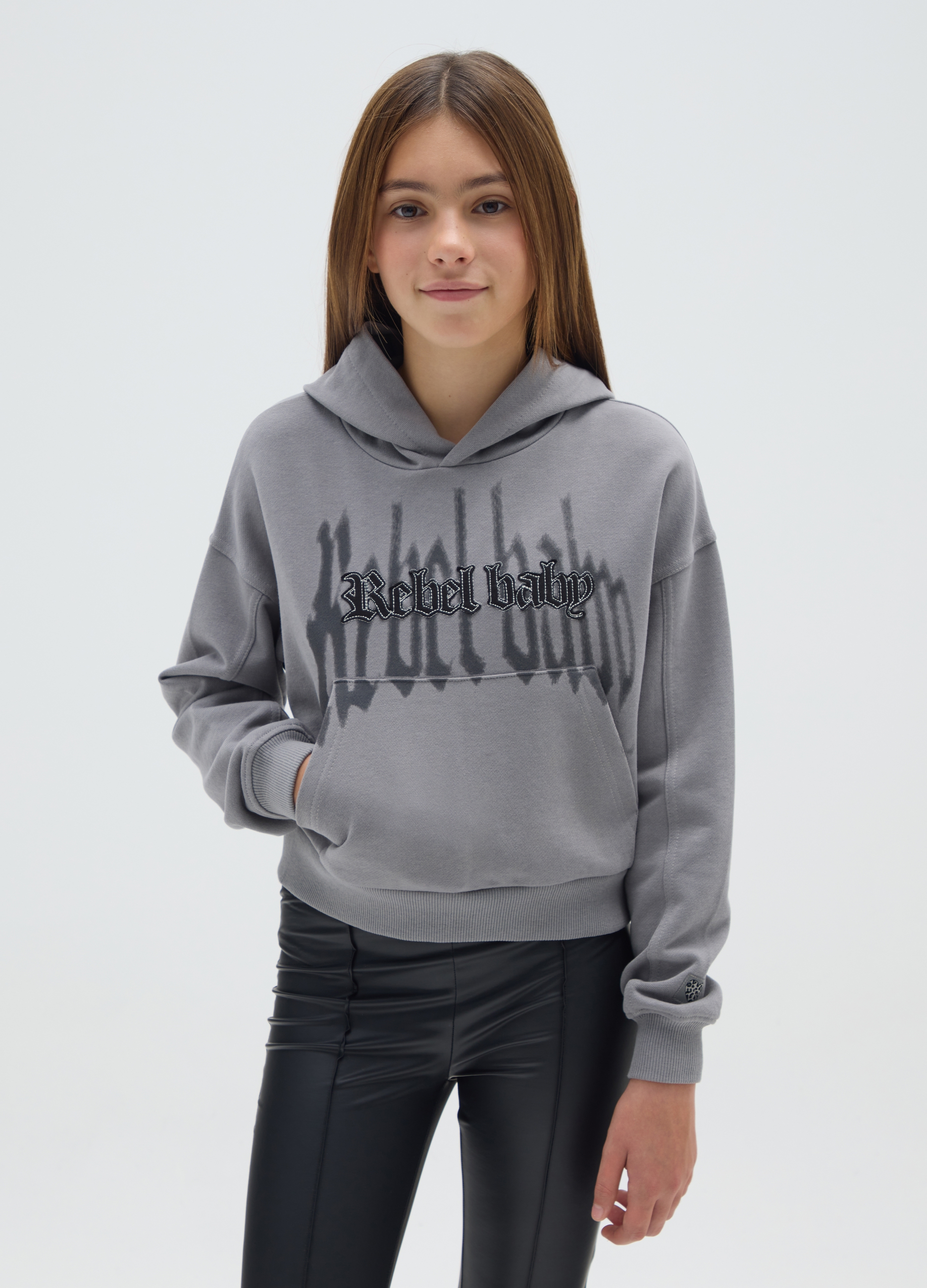 OVS KIDS, Felpa Con Cappuccio Grigia Da Ragazze In Puro Cotone, Bambina, Grigio, Taglia: 10-11