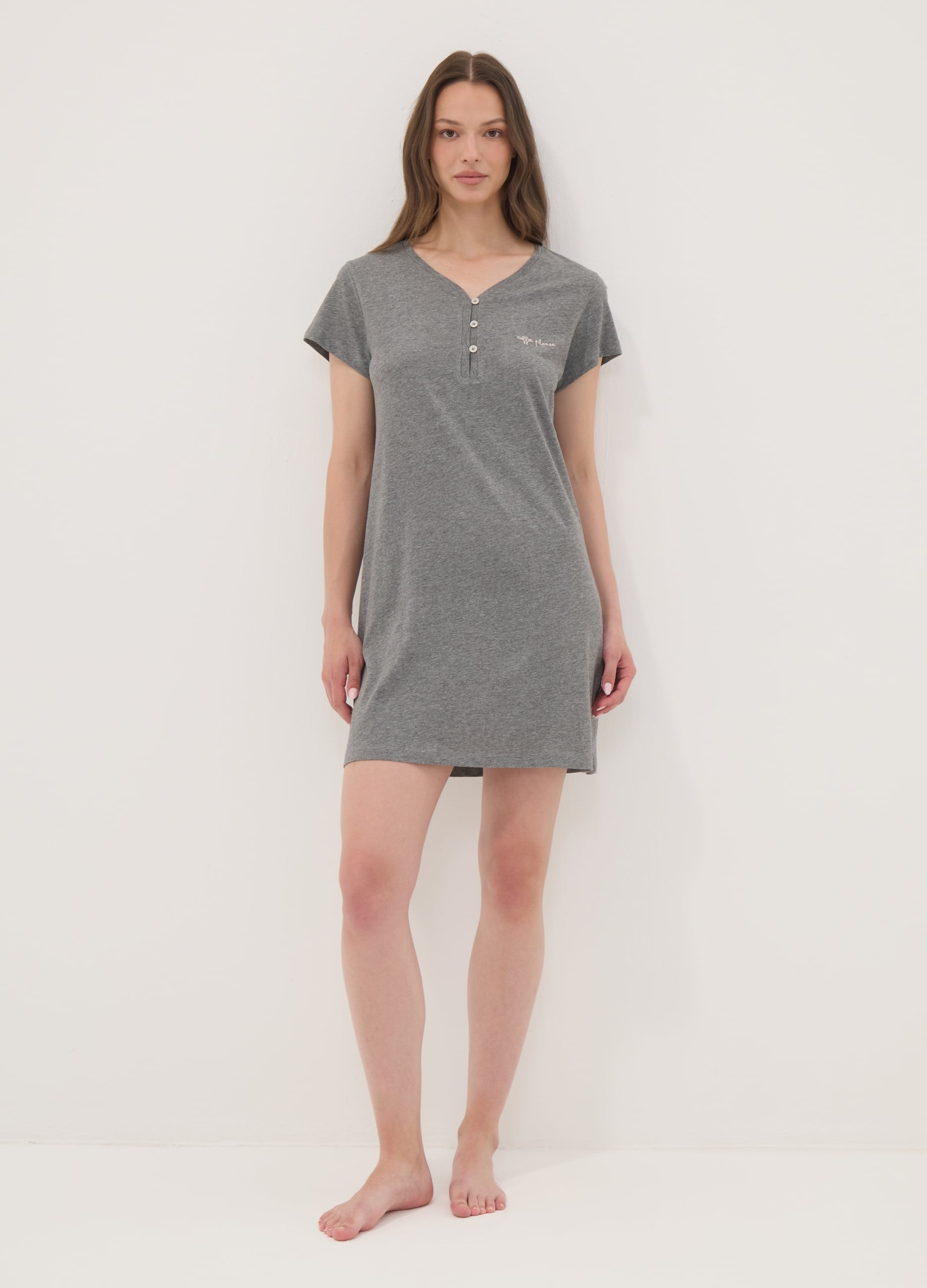 OVS, Camicia Da Notte Grigia In Misto Cotone Organico E Viscosa, Donna, Grigio, Taglia: S
