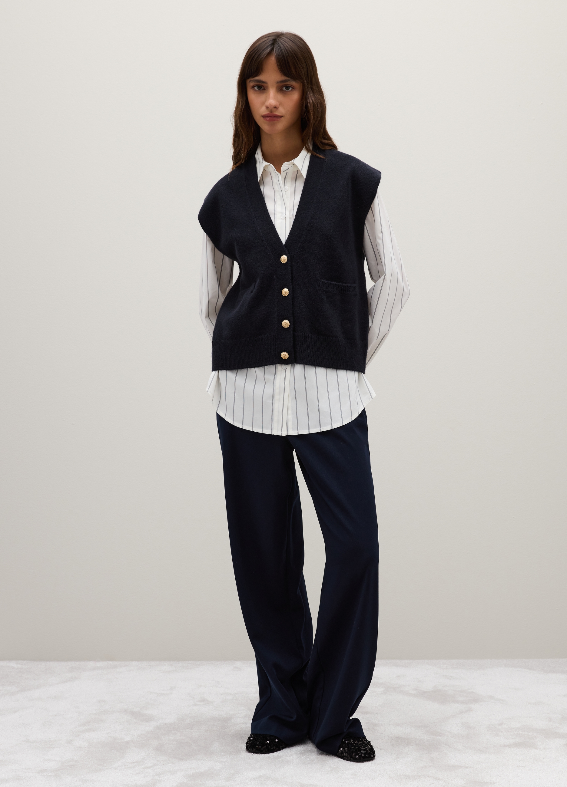 Piombo Contemporary, Gilet Blu Scuro Con Bottoni, Donna, Blu, Taglia: XS