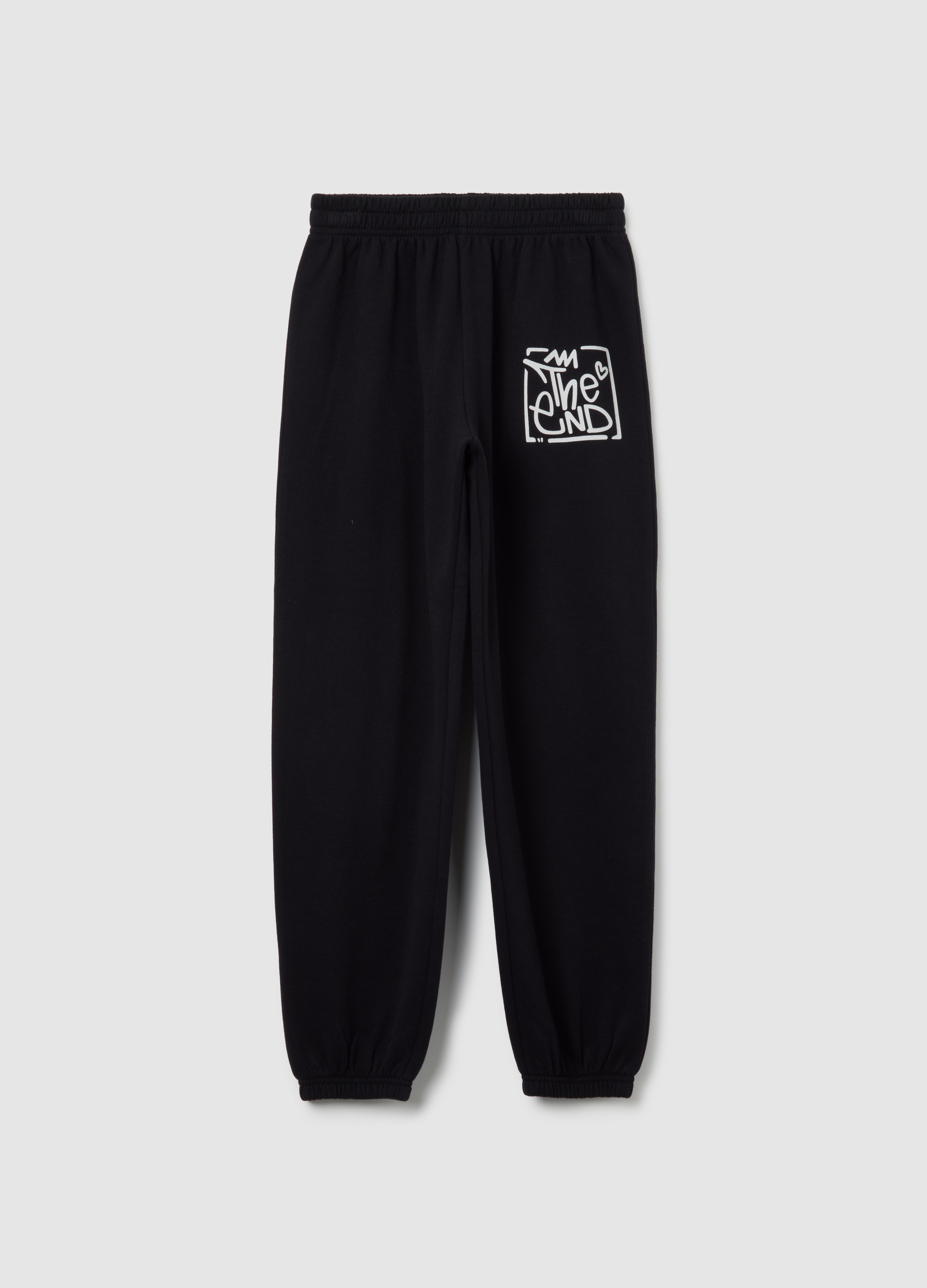 OVS KIDS, Pantaloni Jogger Neri Da Ragazza In Puro Cotone Con Stampa, Niña, Gunmetal, Talla: 10-11