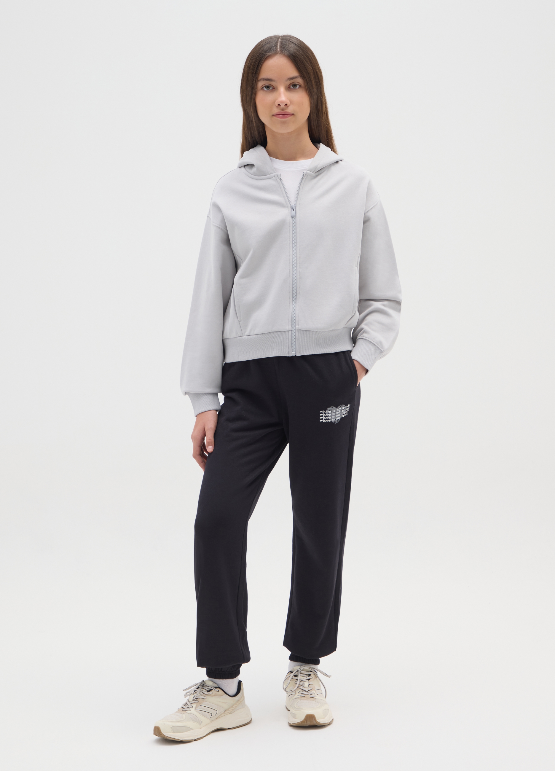 OVS KIDS, Pantaloni Jogger Neri Da Ragazza In Puro Cotone Regular Fit Con Stampa, Bambina, Nero, Taglia: 12-13