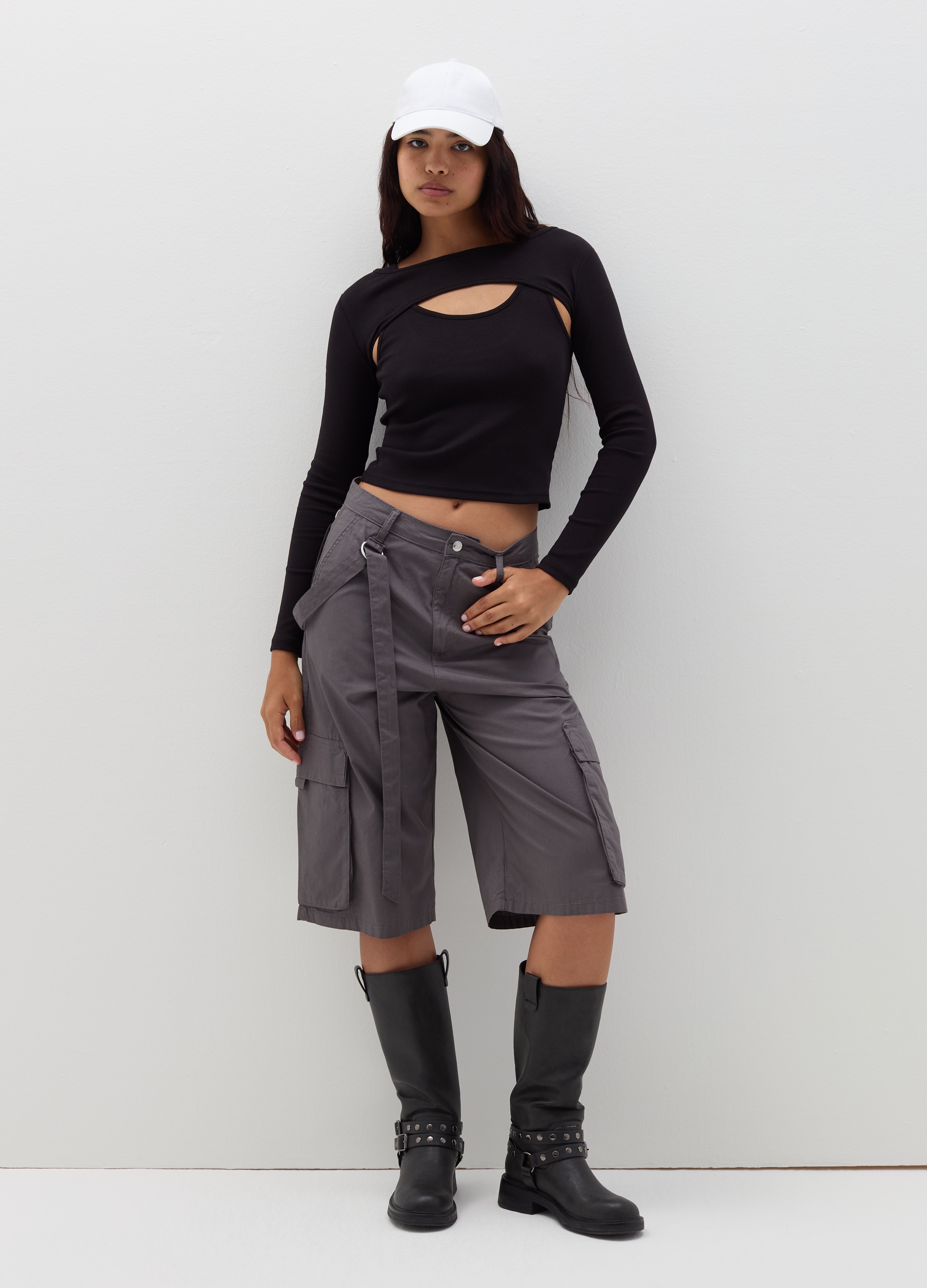 B.ANGEL, Camiseta De Manga Larga Con Detalle Cut Out, Mujer, Negro, Talla: 34