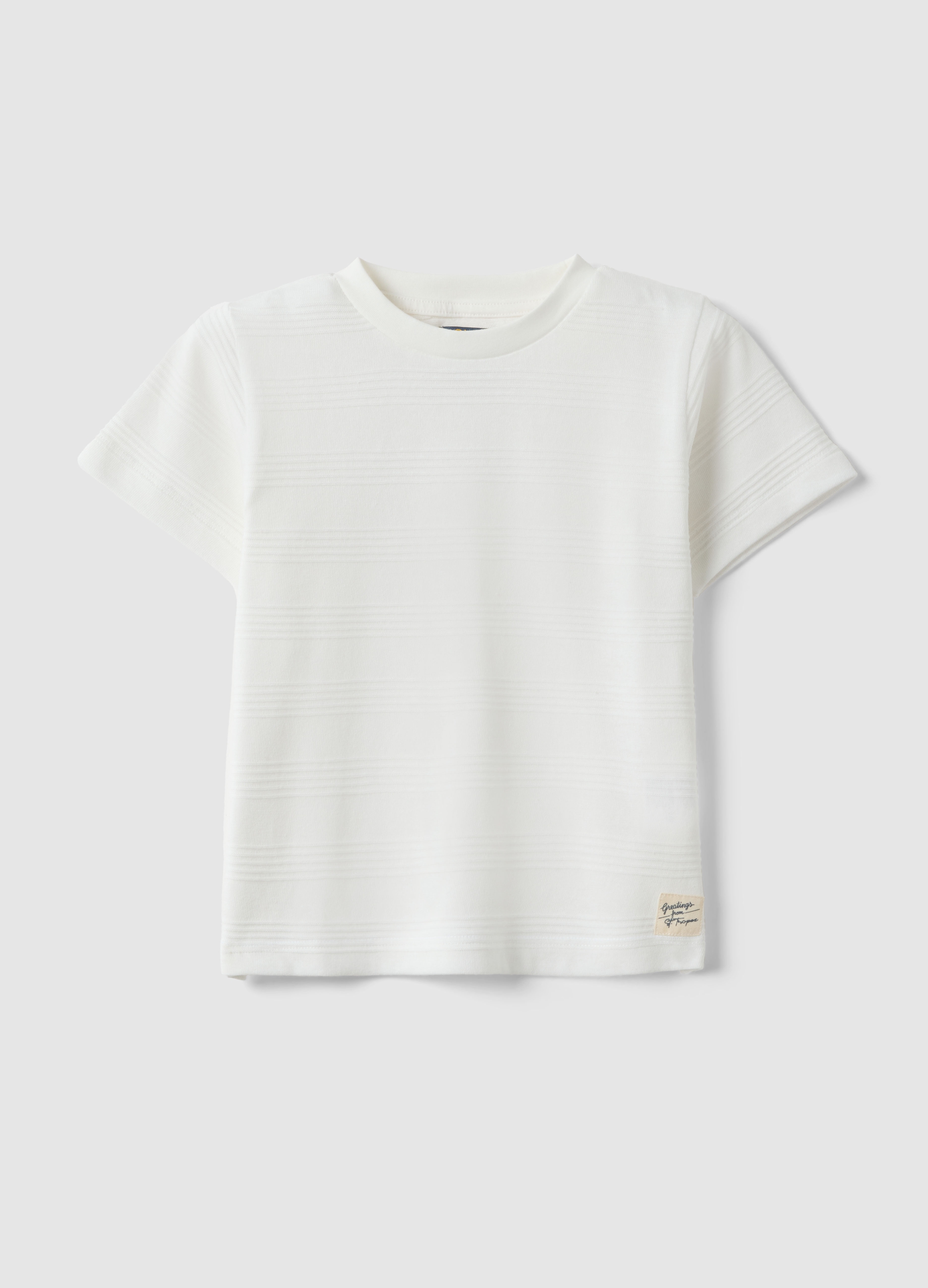 OVS KIDS, T-shirt In Misto Cotone Bianco Da Bambino Regular Fit Con Righe, Bianco, Taglia: 4-5