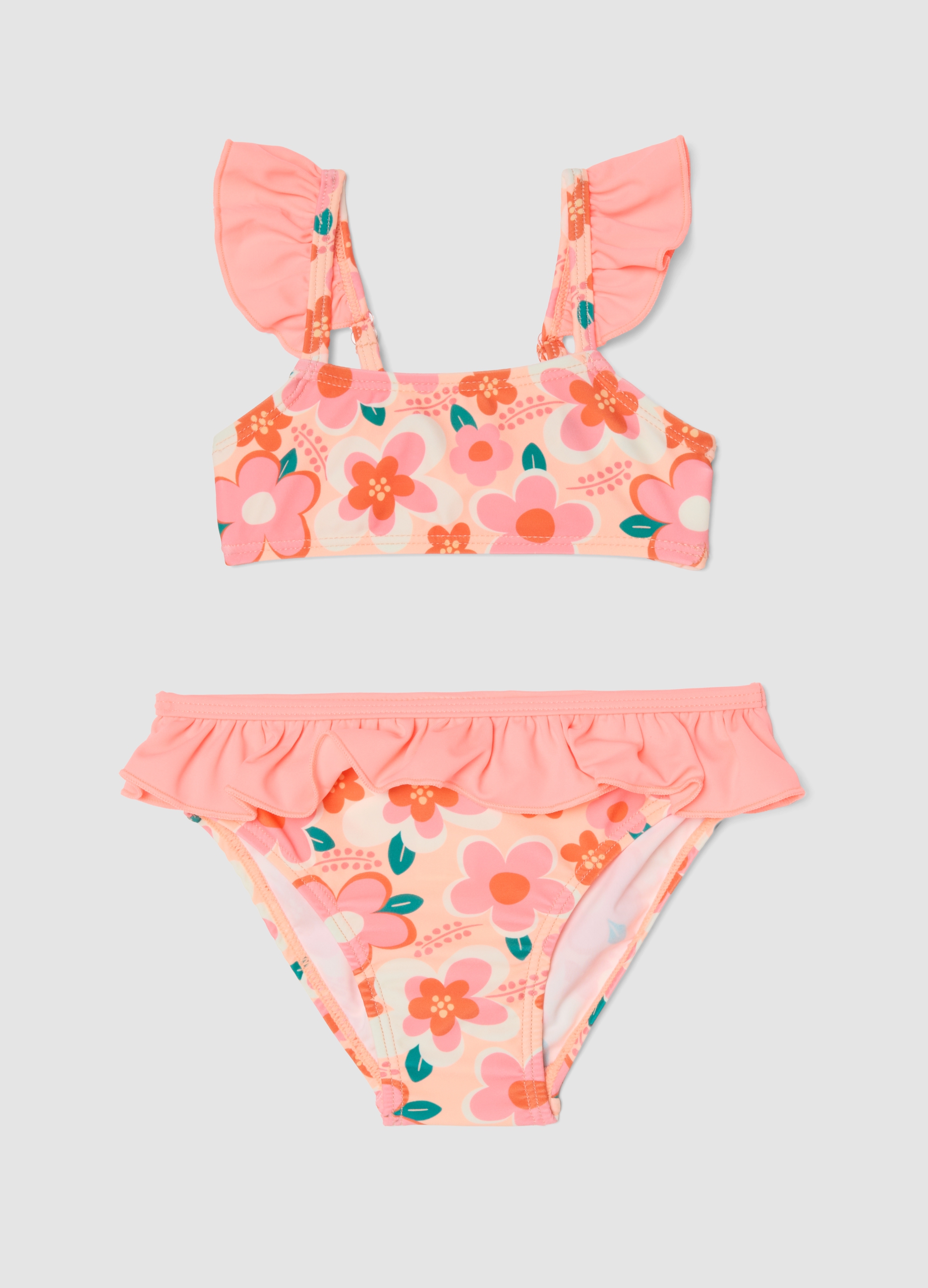 FAGOTTINO, Bikini Floral Multicolor Para Bebé Niña En Tejido Elástico, Niña, Naranja/rosa, Talla: 24-30