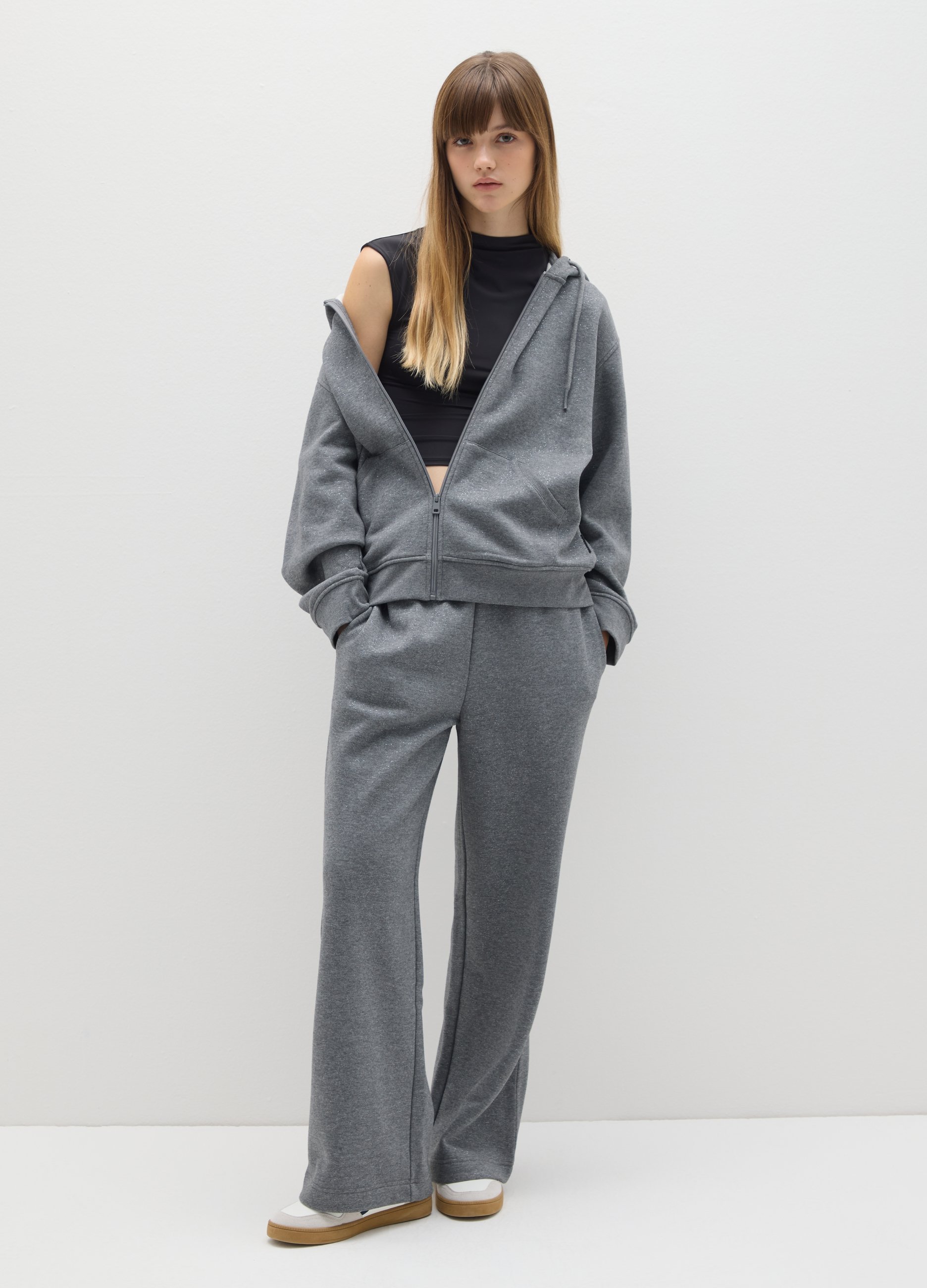 B.ANGEL, Felpa In Misto Cotone Grigia Regular Fit Con Zip, Donna, Grigio, Taglia: M