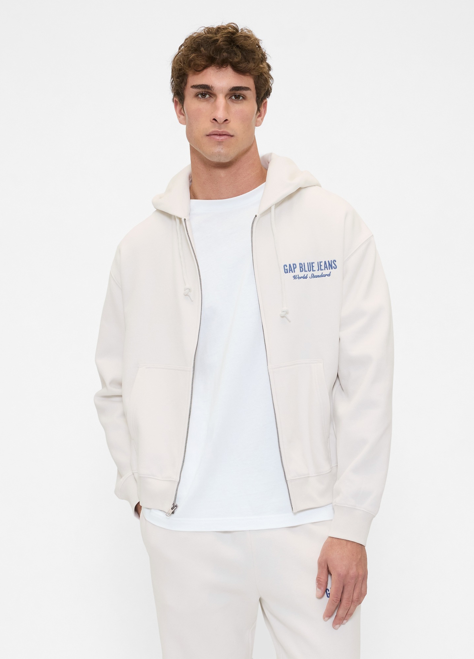 GAP, Felpa Con Logo Gap E Zip, Uomo, Bianco, Taglia: S