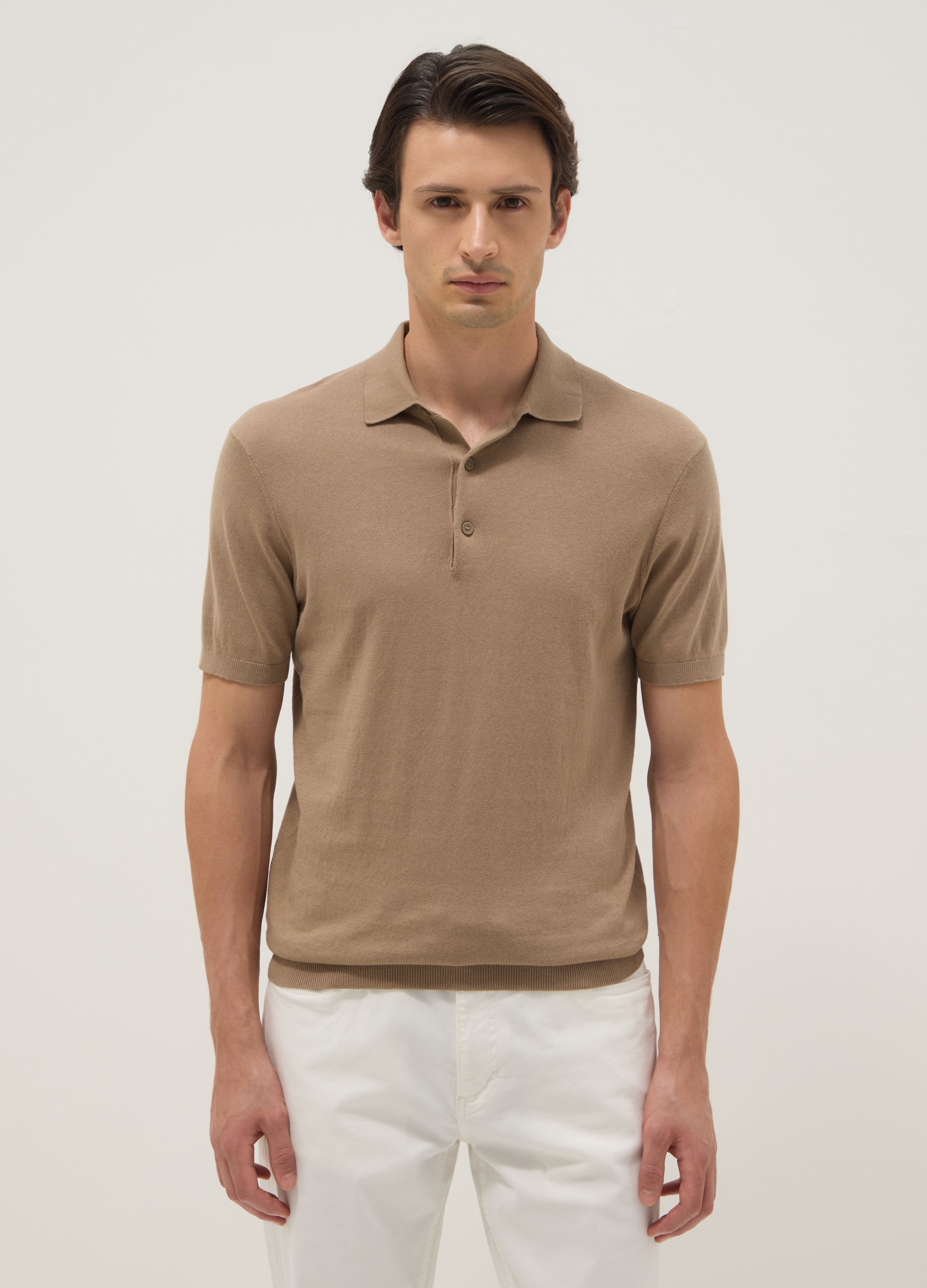 Polo Beige De Algodón Puro Ajuste Regular, Unisex, Beige Oscuro, Talla: M