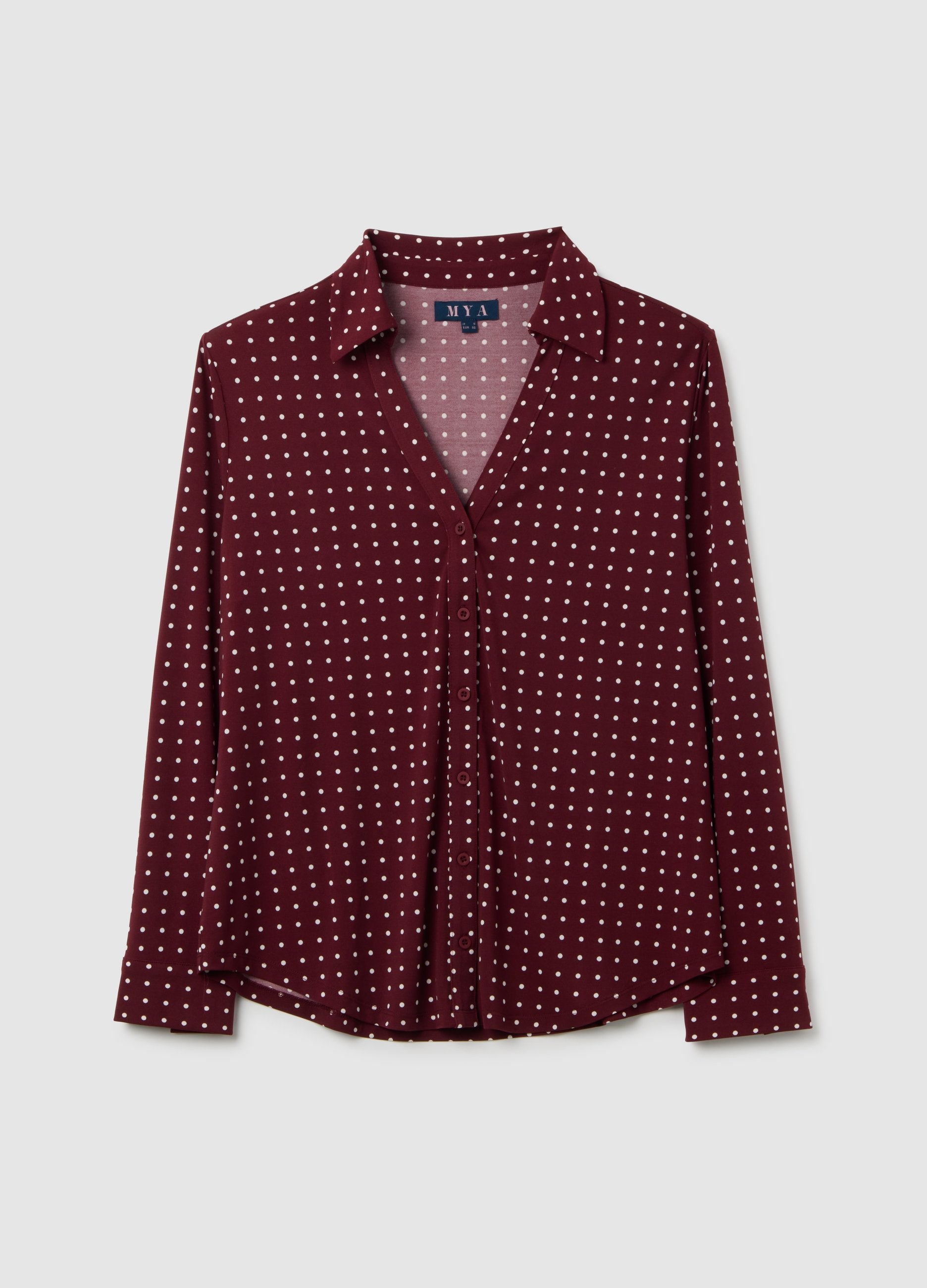 MYA, T-shirt A Maniche Lunghe Bordeaux Con Colletto, Donna, Rosso, Taglia: S