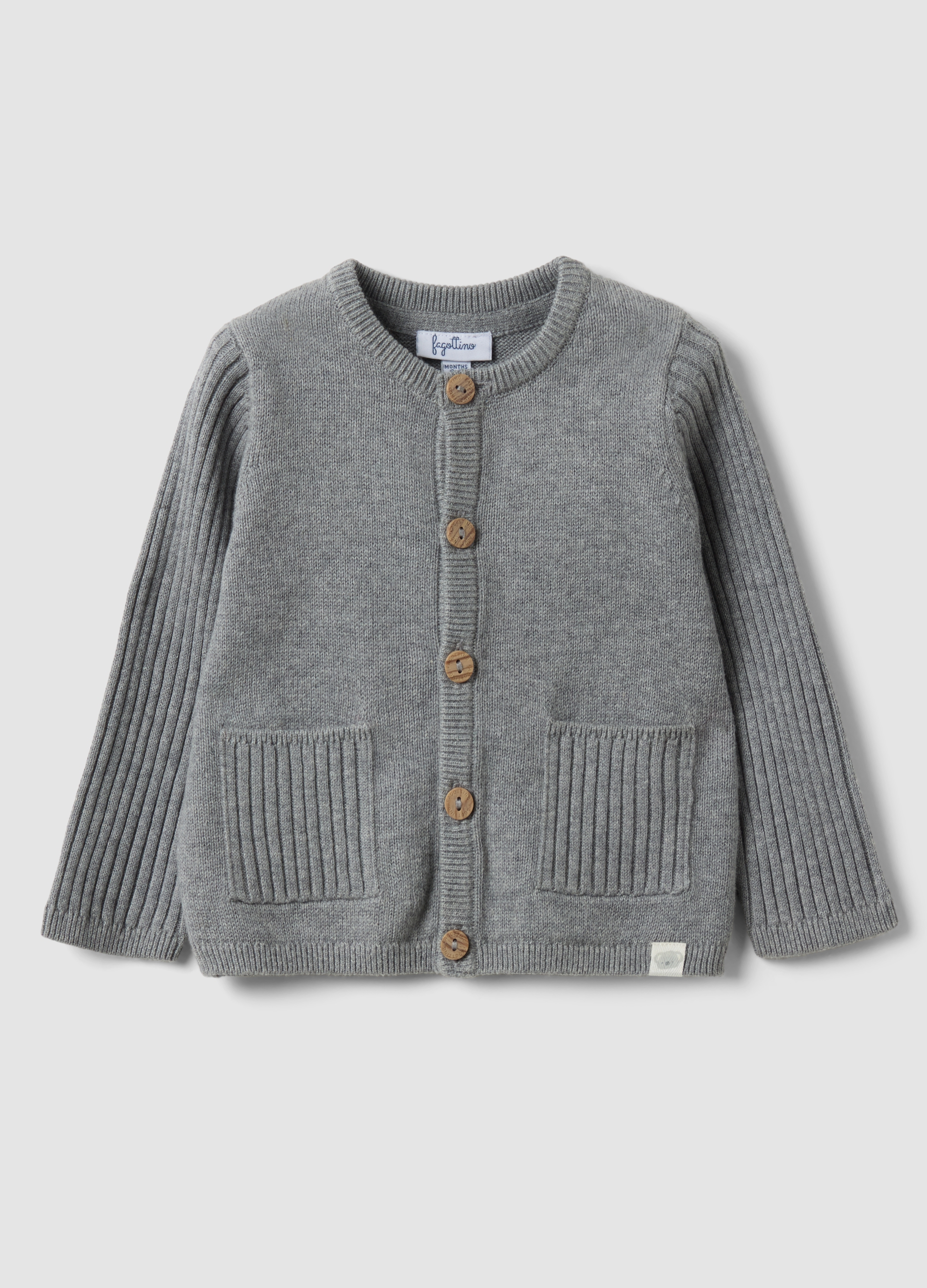 FAGOTTINO, Cardigan Grigio In Puro Cotone Organico Lavorato A Maglia Per Neonati, Unisex, Grigio, Taglia: 6-9