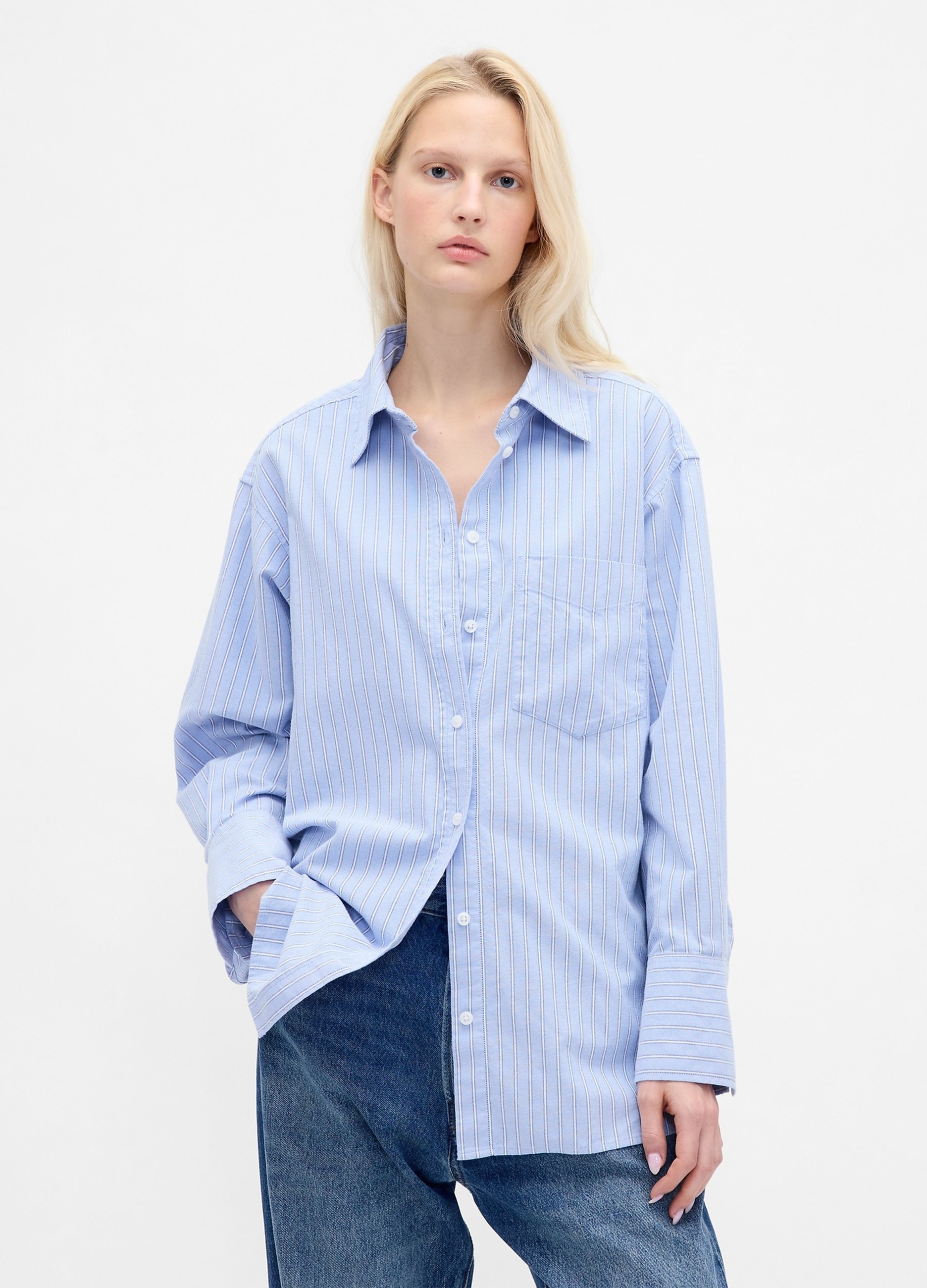 GAP, Camicia In Puro Cotone, Donna, Azzurro, Taglia: L