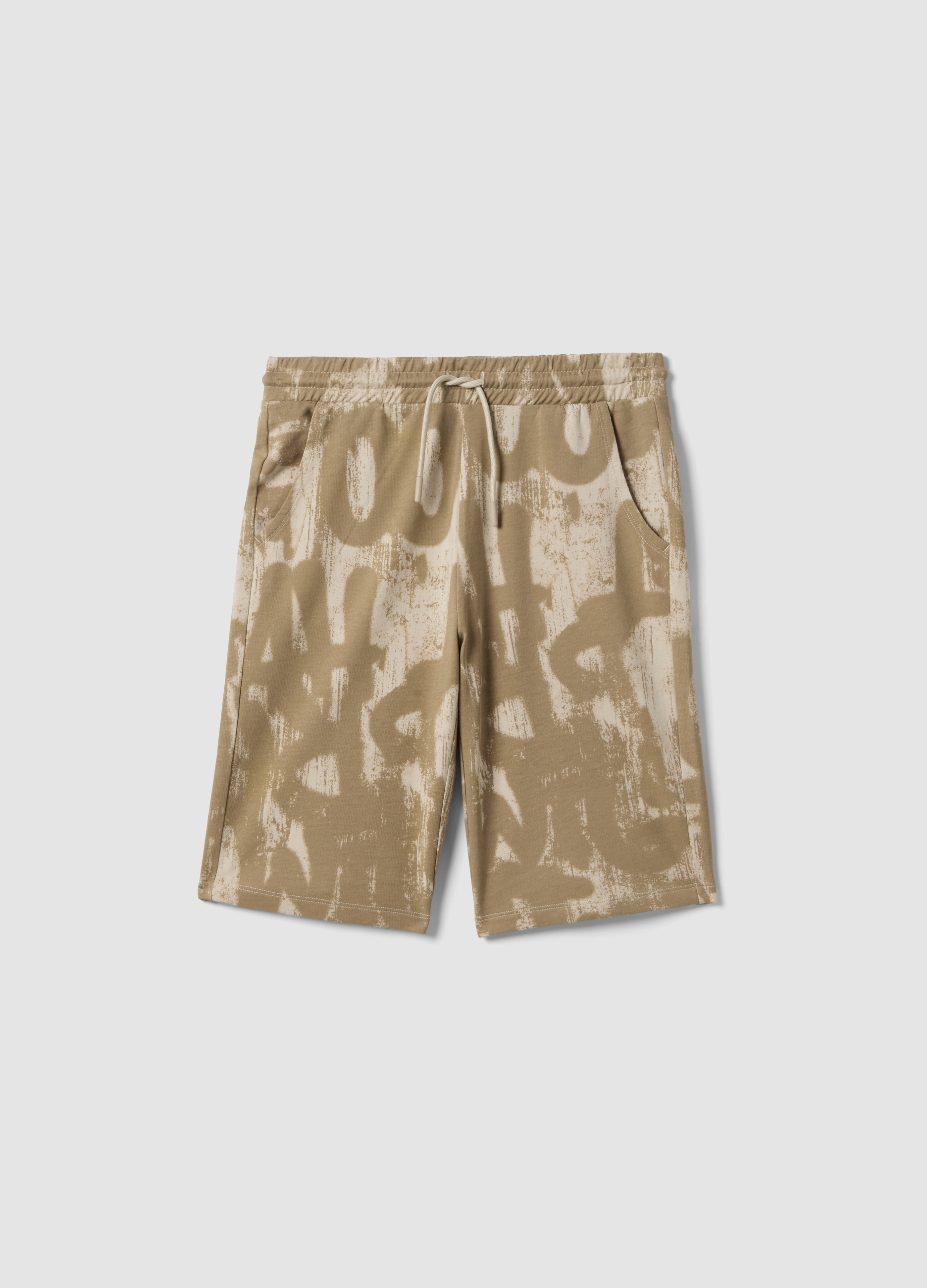 OVS KIDS, Shorts De Algodón Puro Con Estampado Beige Para Niños Ajuste Regular, Niño, Beige Claro, Talla: 13-14