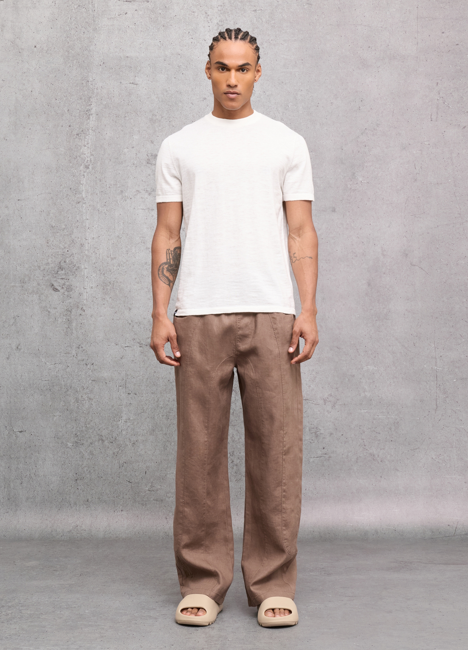 Utopja Uomo Marrone 100% Linen Wide Leg Pants Mocha, Taglia: L