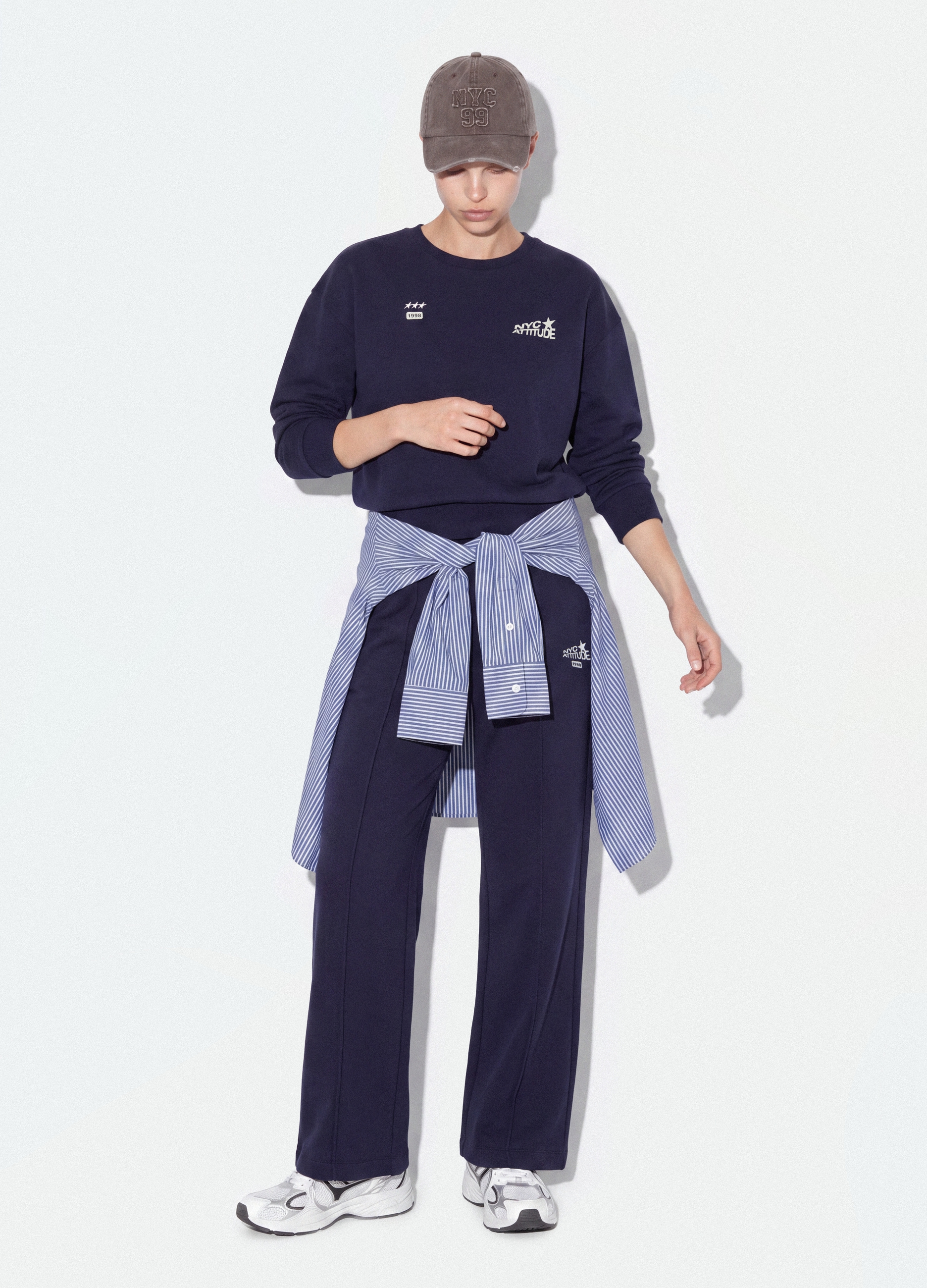 B.ANGEL, Pantaloni Jogger Blu In Misto Cotone Straight Fit, Donna, Blu, Taglia: XS