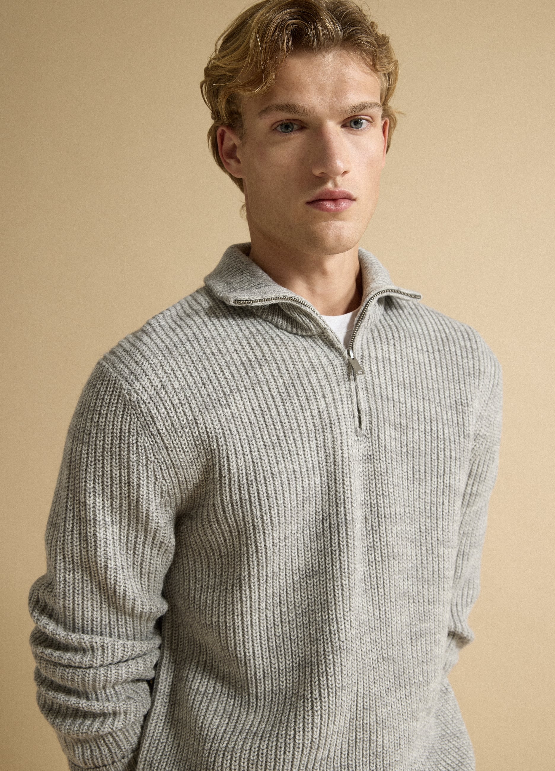 Piombo Contemporary, Maglia Grigio Chiaro In Misto Lana Con Colletto Regular Fit, Uomo, Grigio, Taglia: M