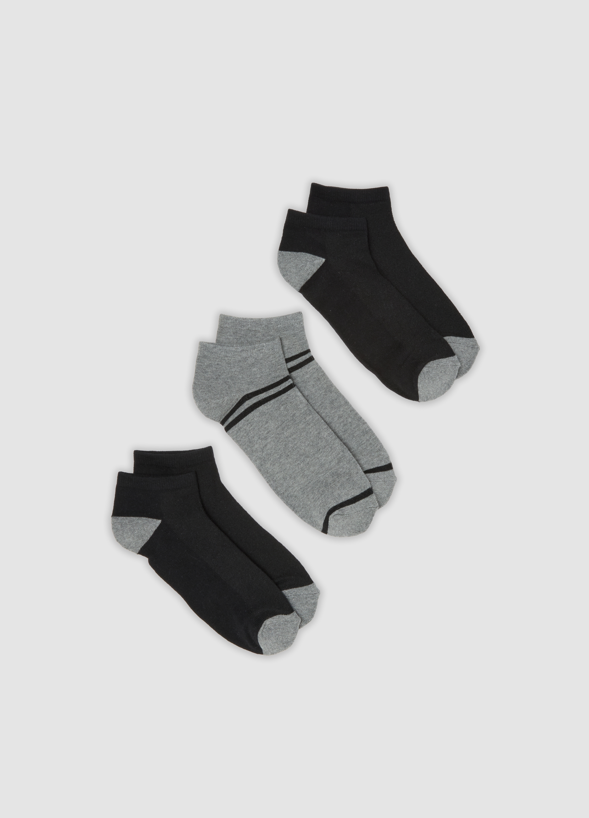 OVS, Tripack Di Calze Sportive Nere E Grigie Alla Caviglia In Cotone Organico Elasticizzato, Uomo, Nero, Taglia: 38-42