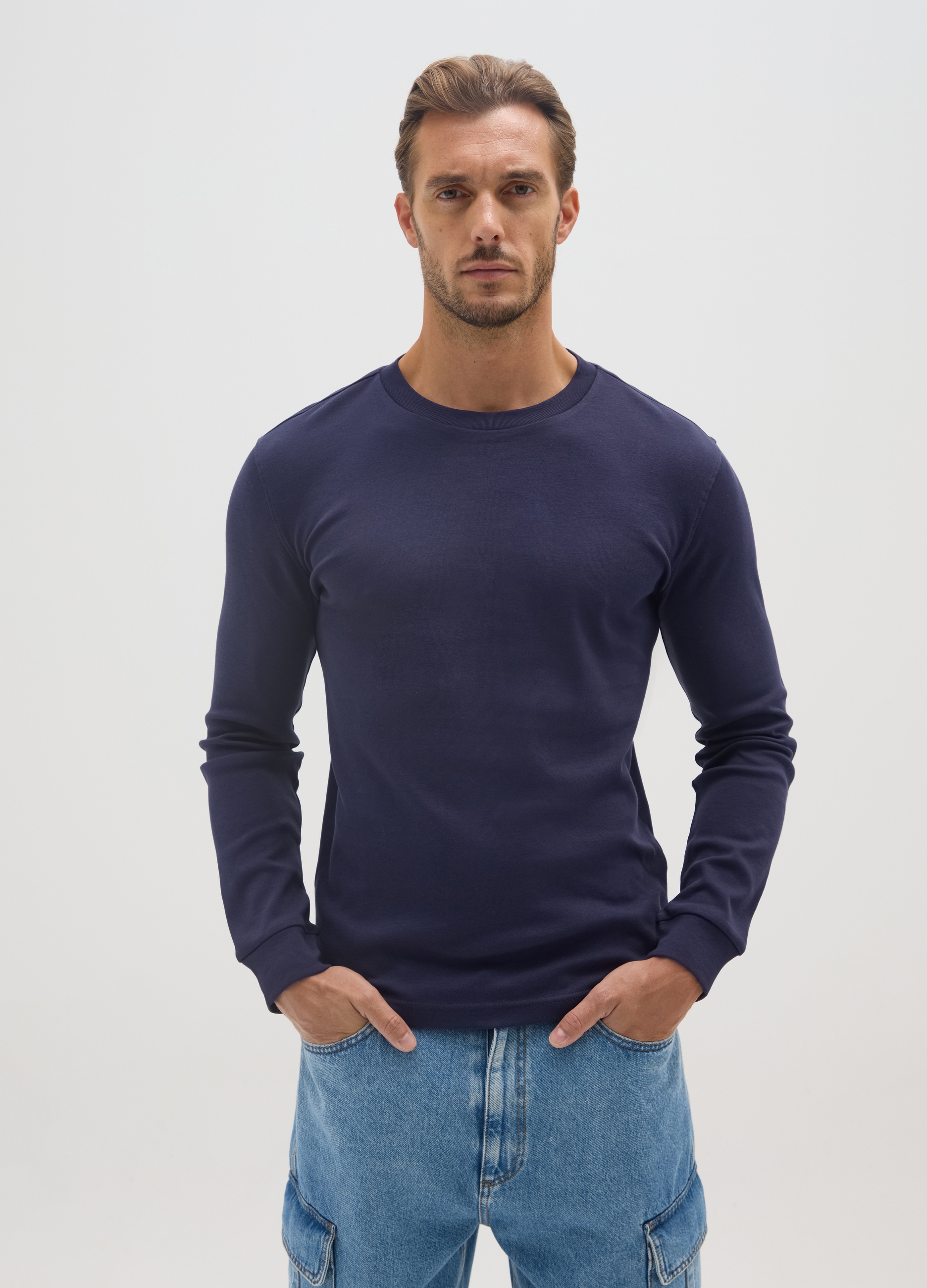 T-shirt In Puro Cotone Blu Regular Fit, Hombre, Azul Noche, Talla: XXL