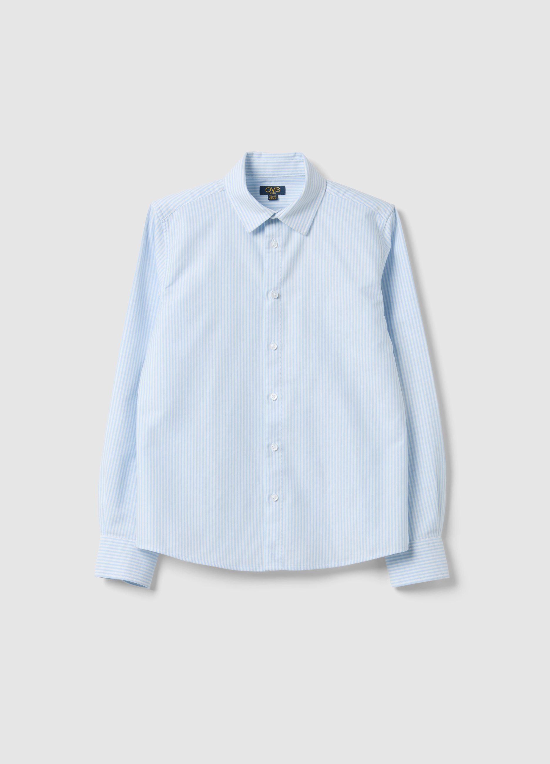 OVS KIDS, Camisa De Niño En Algodón Puro Con Rayas Multicolores, Ajuste Regular, Niño, Blanco/azul claro, Talla: 14-15